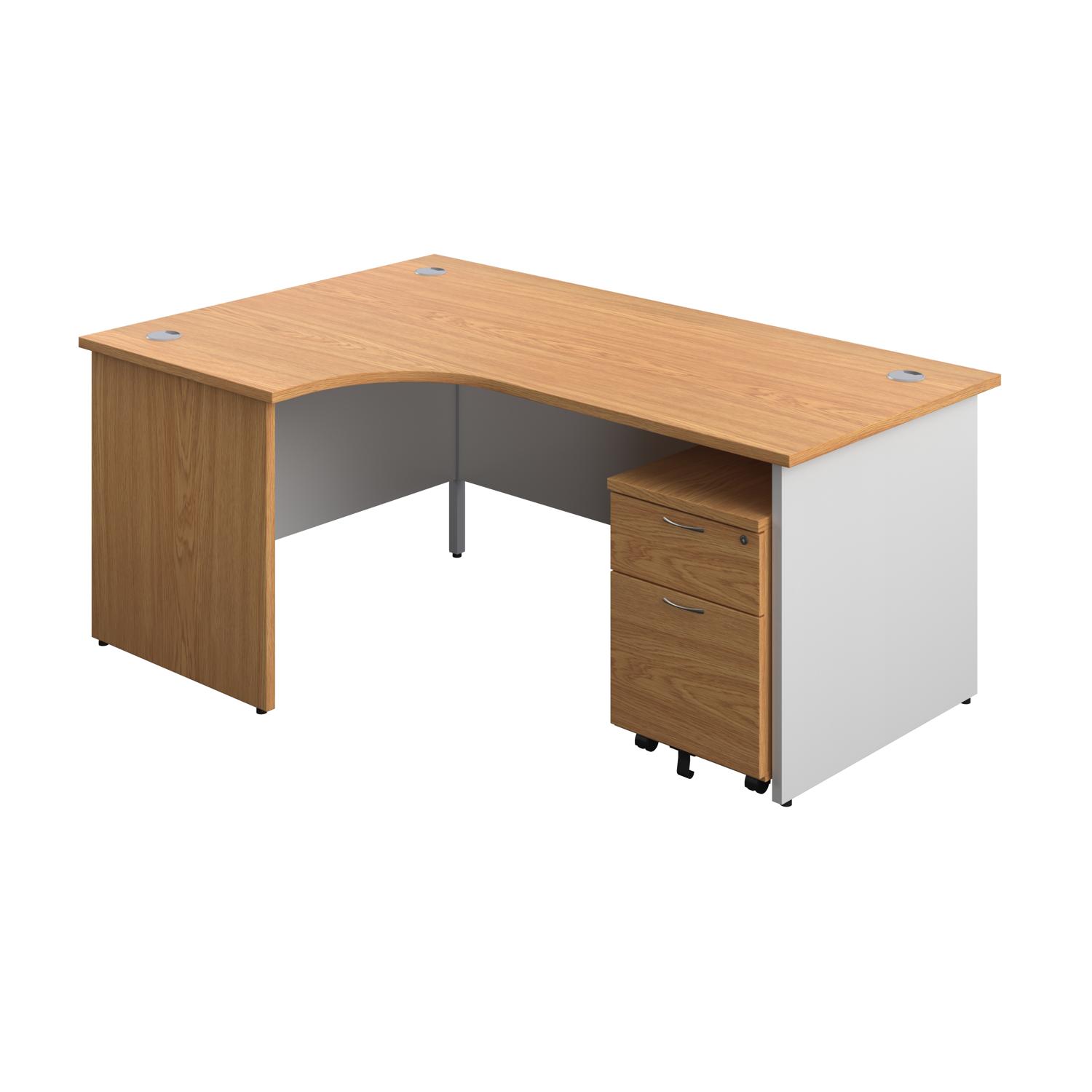 Panel Plus Left Radial Desk + 2 Drawer Mobile Pedestal Bundle  1800X1200 Nova Oak/White