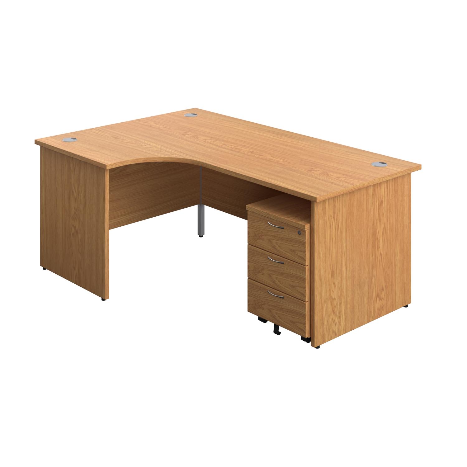 Panel Left Hand Radial Desk + 3 Drawer Mobile Pedestal Bundle  1800X1200 Nova Oak/Nova Oak