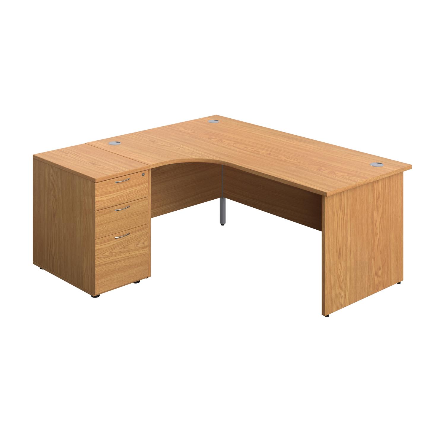Panel Left Hand Radial Desk + 3 Drawer Desk High Pedestal Bundle  600 Deep Pedestal 1800X1200 Nova Oak/Nova Oak