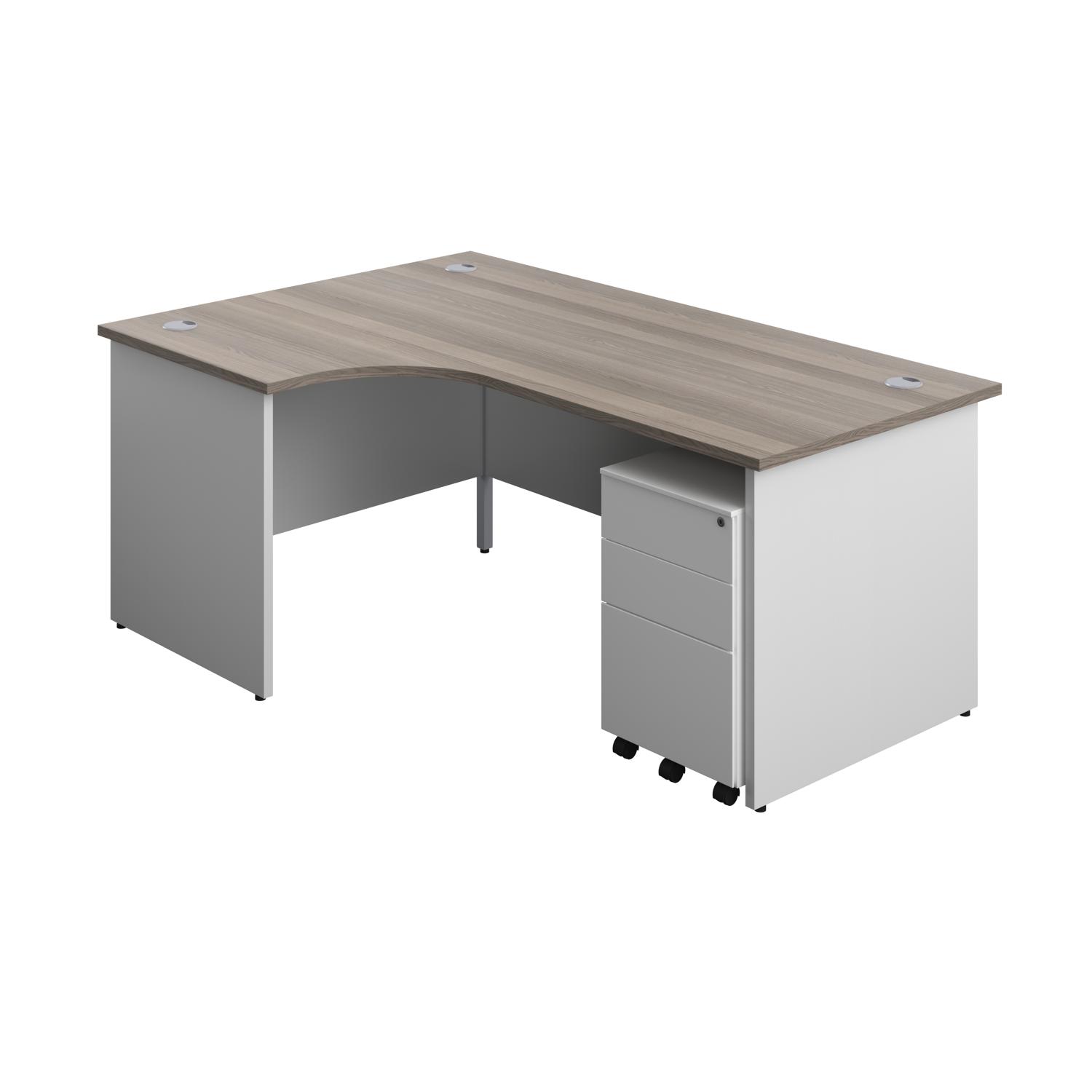 Panel Plus Left Radial Desk + 3 Drawer Steel Mobile Pedestal Bundle  1800X1200 Grey Oak/White