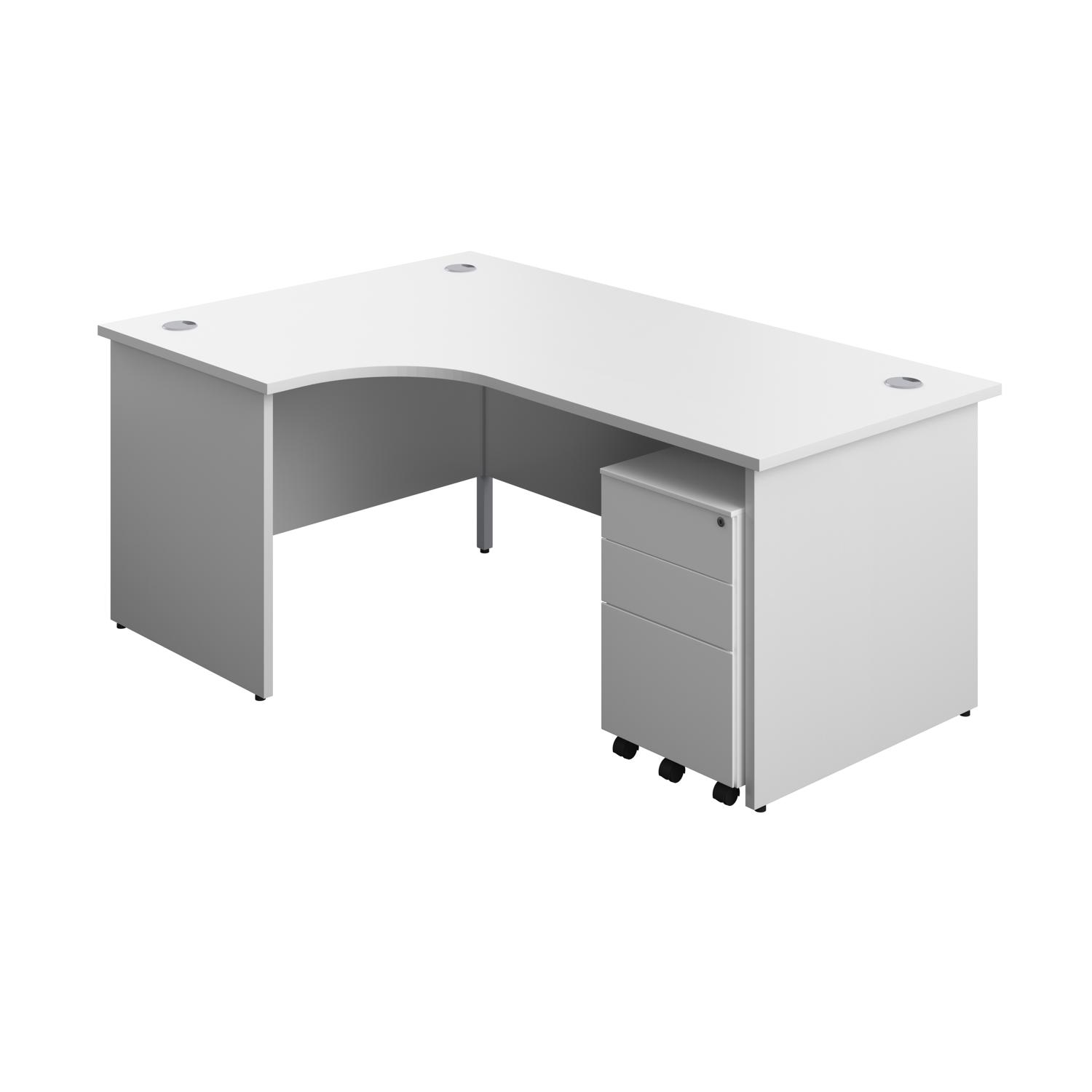 Panel Left Hand Radial Desk + 3 Drawer Steel Mobile Pedestal Bundle  1800X1200 White/White