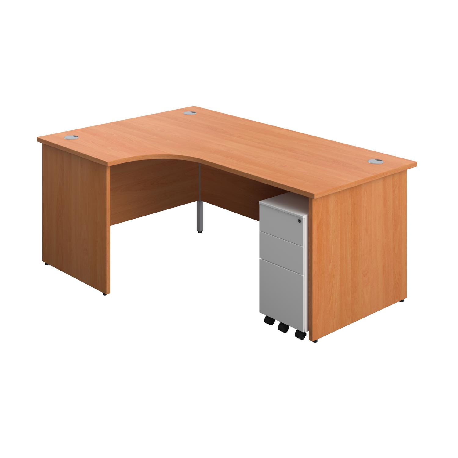 Panel Left Hand Radial Desk + 3 Drawer Slimline Steel Mobile Pedestal Bundle  1800X1200 Beech/White