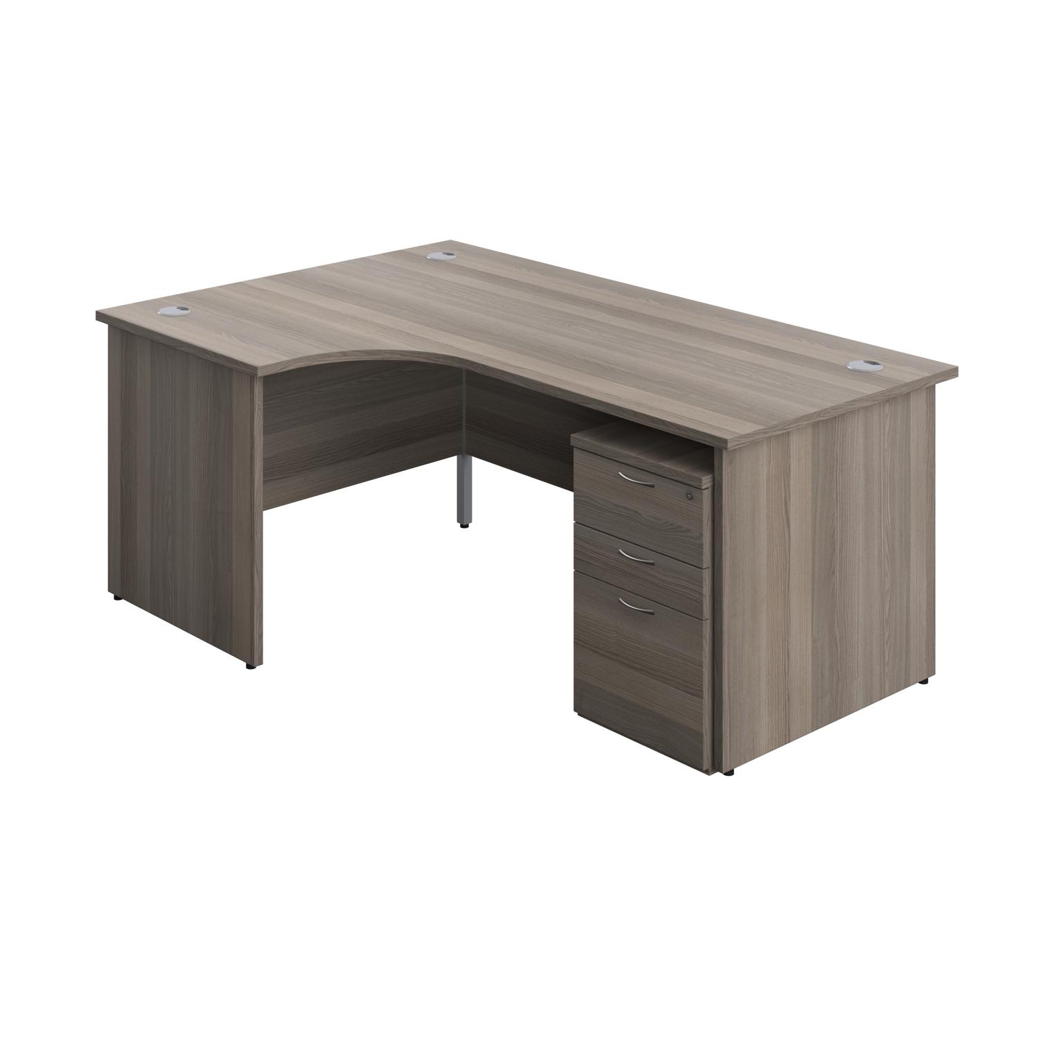 Panel Left Hand Radial Desk + 3 Drawer Under Desk Pedestal Bundle  1800X1200 Grey Oak/Grey Oak