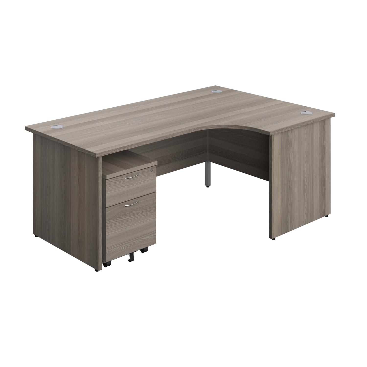 Panel Right Hand Radial Desk + 2 Drawer Mobile Pedestal Bundle  1800X1200 Grey Oak/Grey Oak