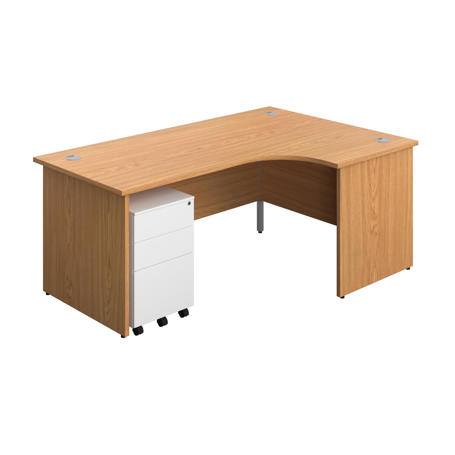 Panel Right Hand Radial Desk + 3 Drawer Steel Mobile Pedestal Bundle  1800X1200 Nova Oak/White