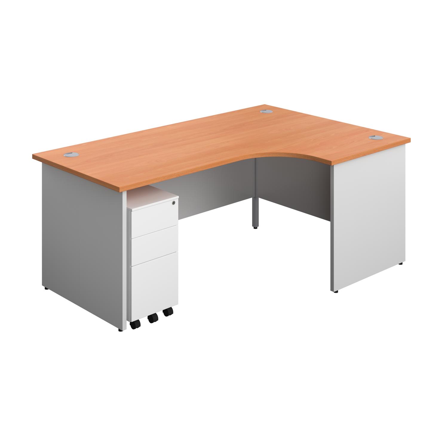 Panel Plus Right Radial Desk + 3 Drawer White Slimline Steel Mobile Pedestal Bundle  1800X1200 Beech/White