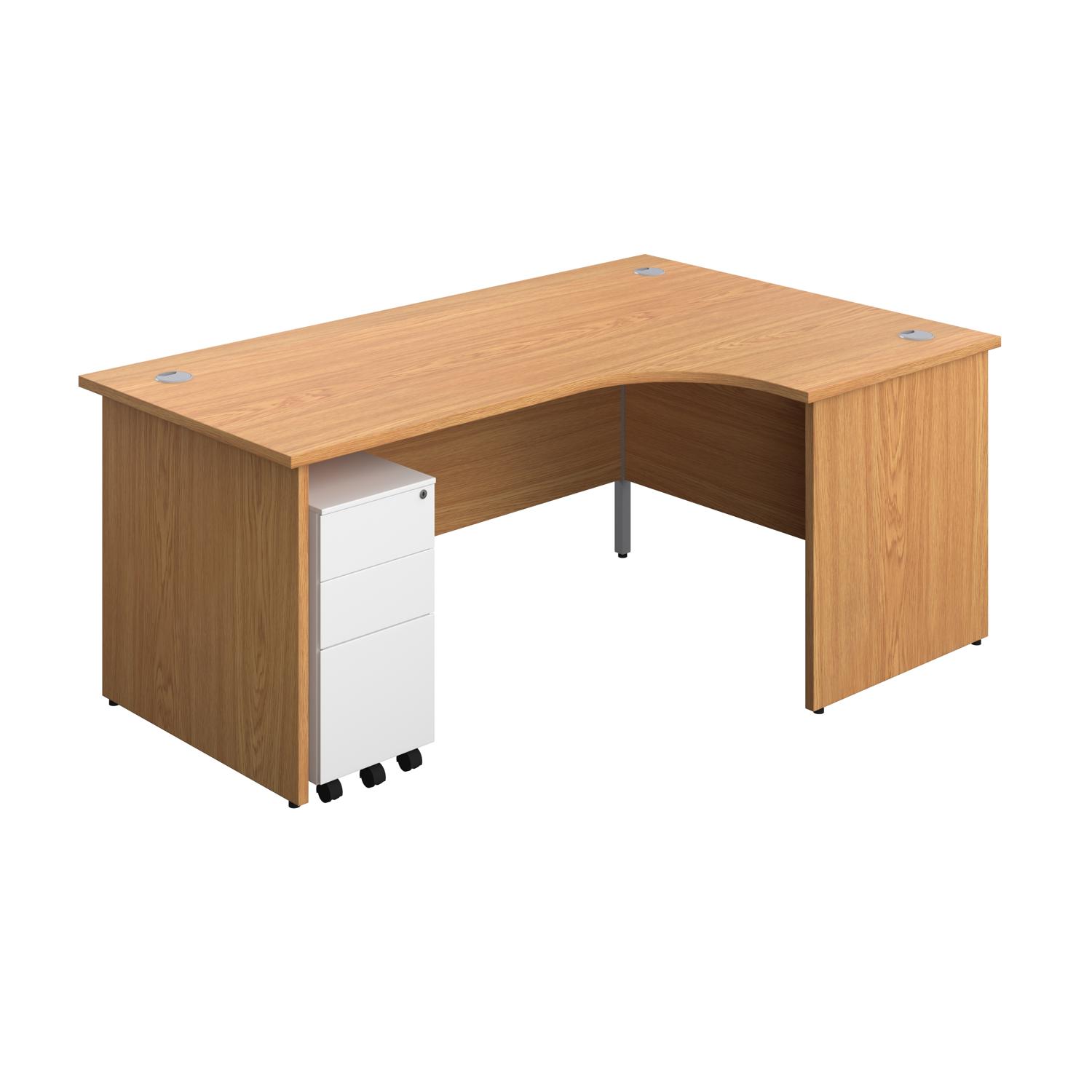 Panel Right Hand Radial Desk + 3 Drawer Slimline Steel Mobile Pedestal Bundle  1800X1200 Nova Oak/White