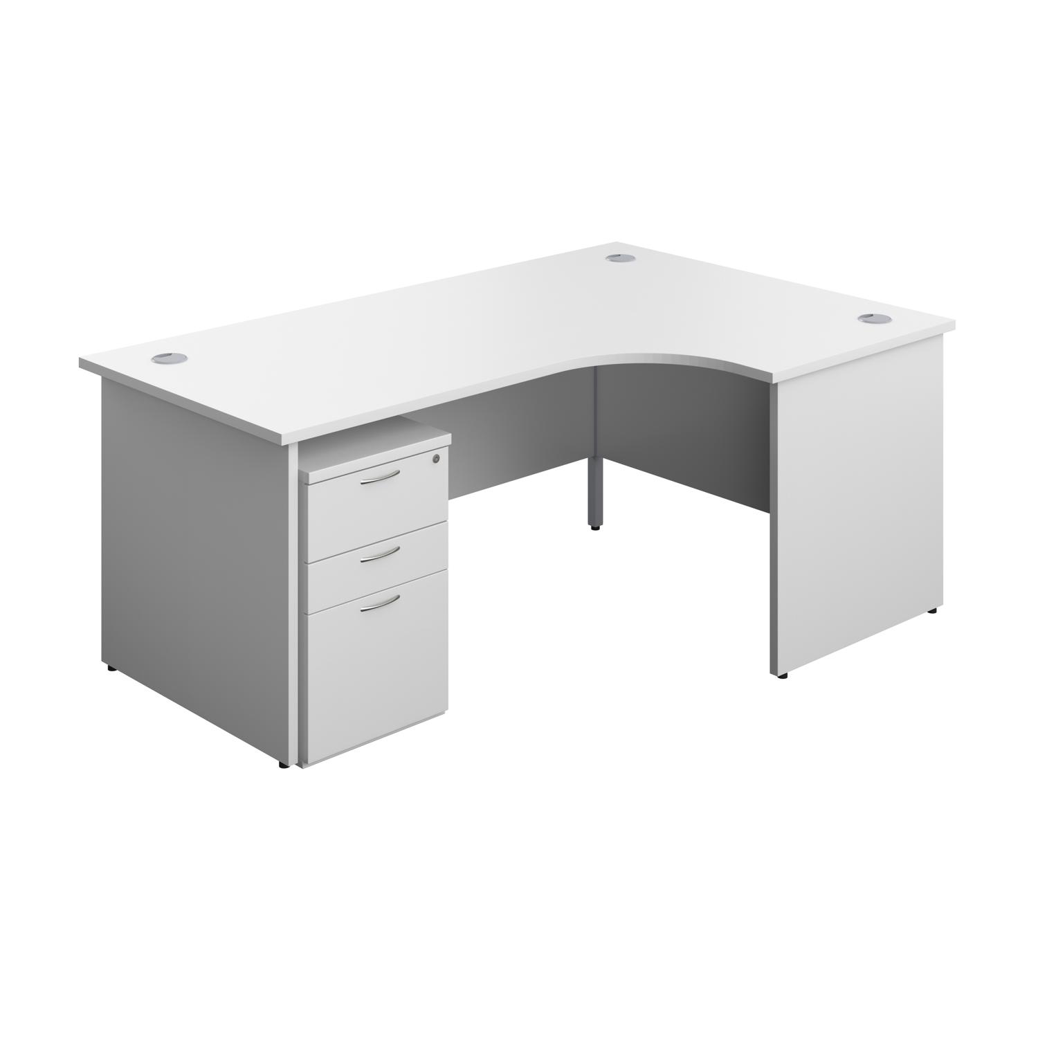 Panel Right Hand Radial Desk + 3 Drawer Under Desk Pedestal Bundle  1800X1200 White/White