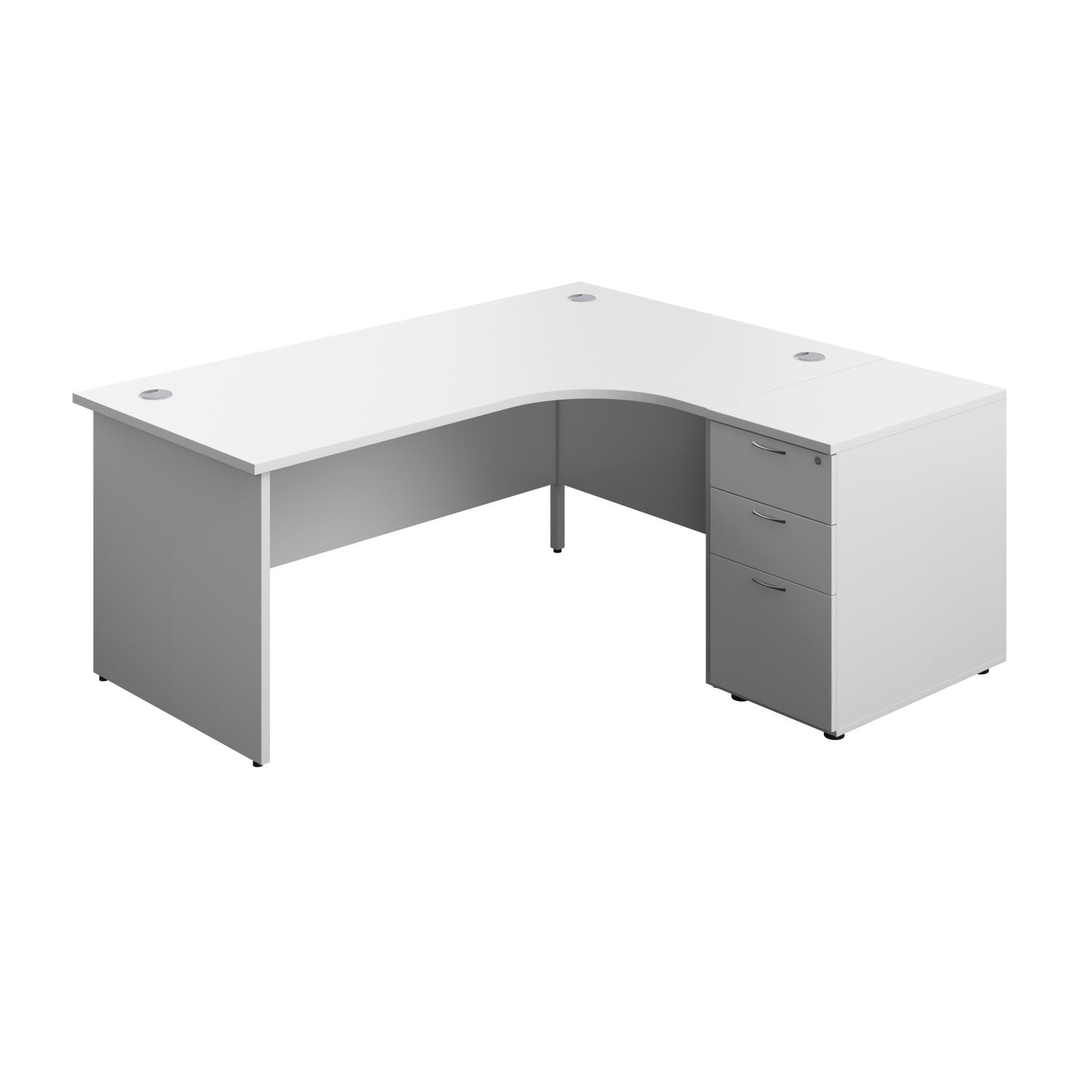 Panel Right Hand Radial Desk + 3 Drawer Desk High Pedestal Bundle  600 Deep Pedestal 1800X1200 White/White
