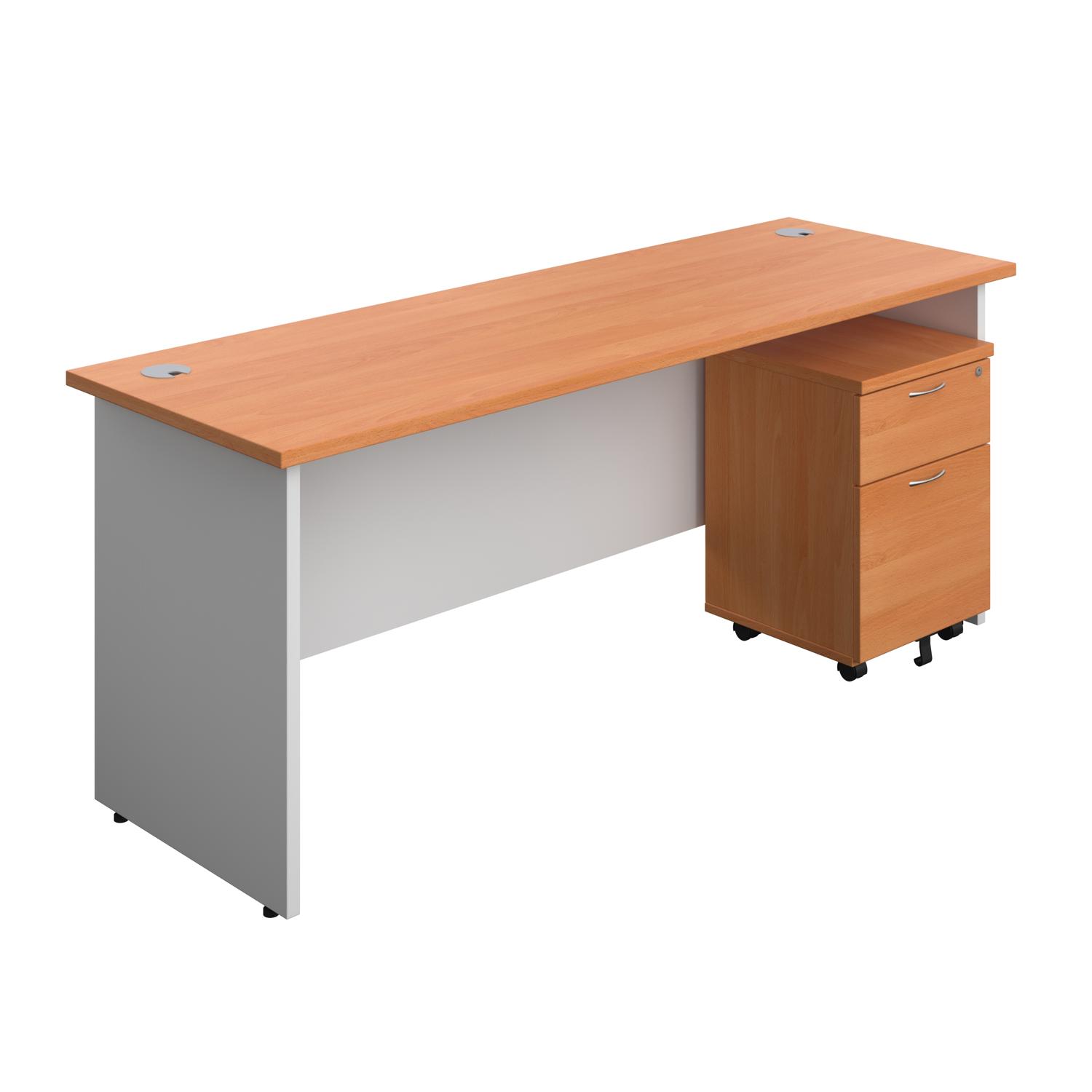 Panel Plus Rectangular Desk + 2 Drawer Mobile Pedestal Bundle  1800X600 Beech/White