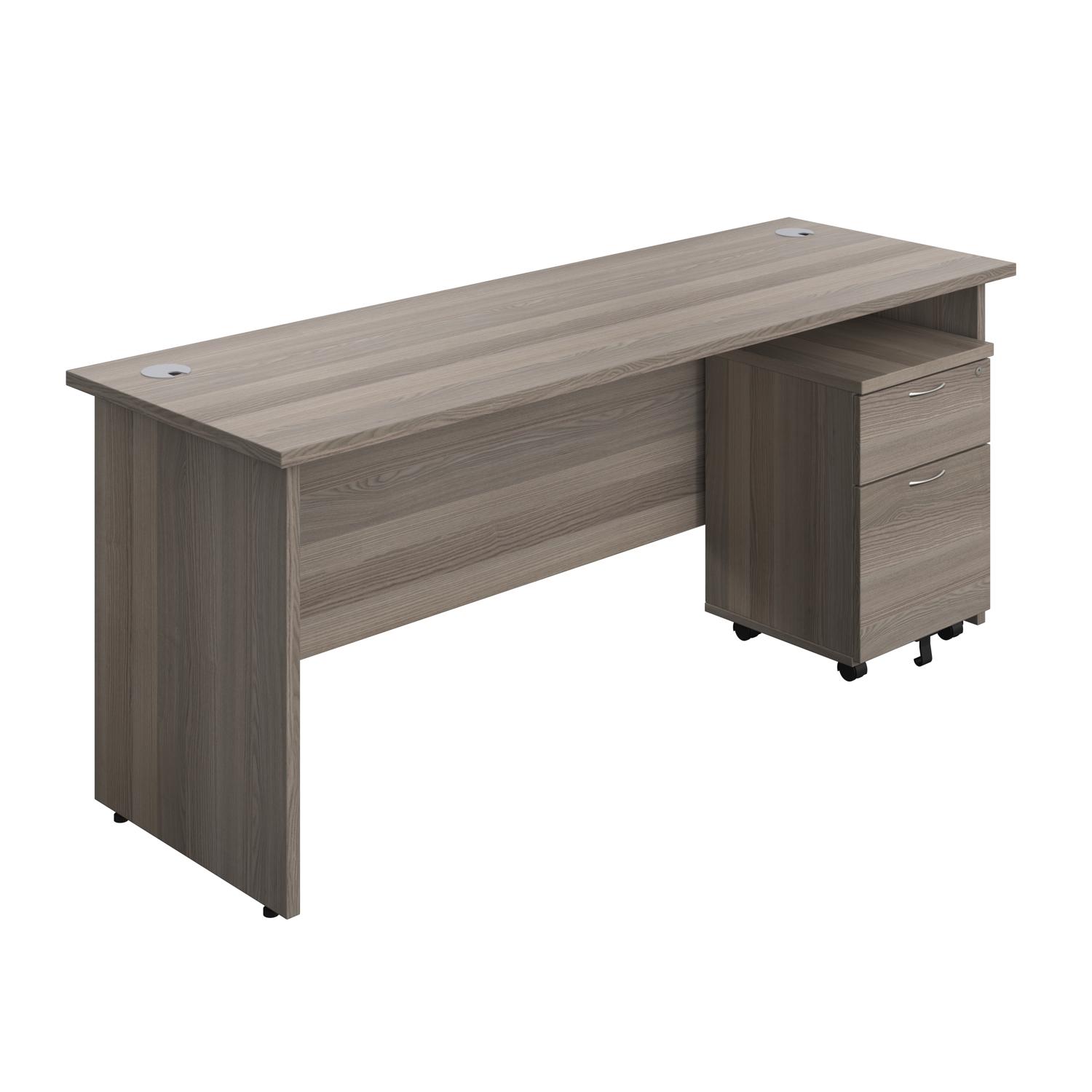 Panel Rectangular Desk + 2 Drawer Mobile Pedestal Bundle  1800X600 Grey Oak/Grey Oak