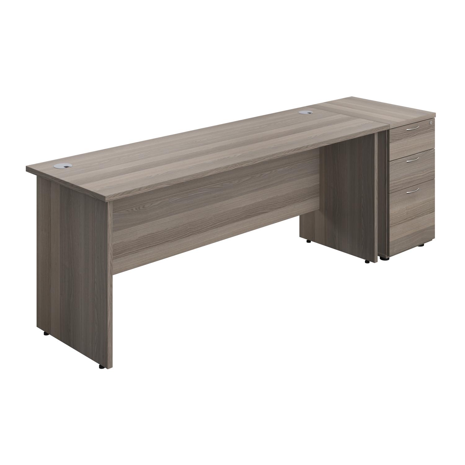 Panel Rectangular Desk + 3 Drawer Desk High Pedestal Bundle  1800X600 Grey Oak/Grey Oak