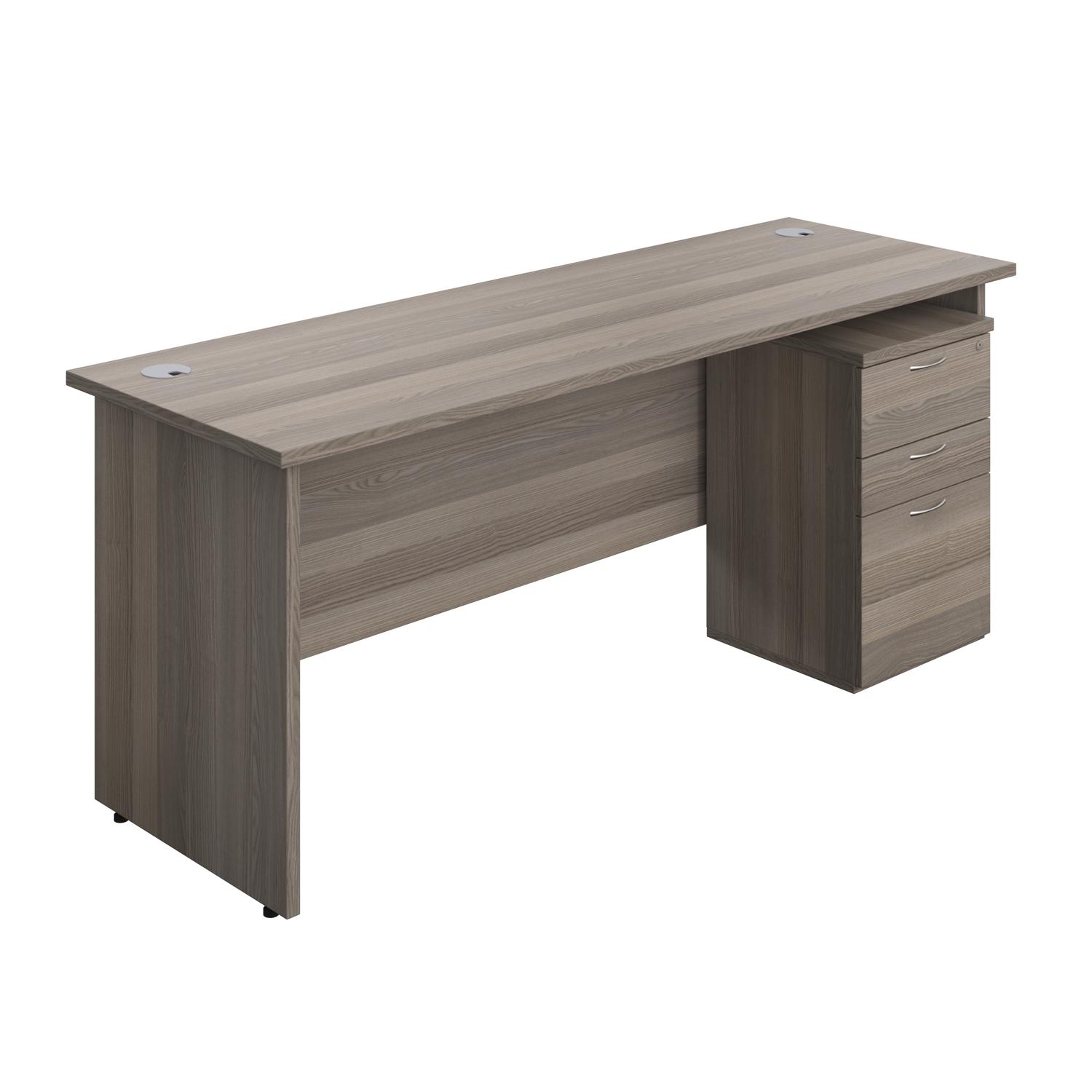 Panel Rectangular Desk + 3 Drawer High Mobile Pedestal Bundle  1800X600 Grey Oak/Grey Oak