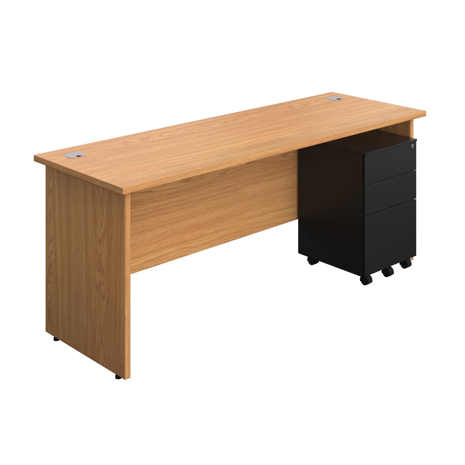 Panel Rectangular Desk + 3 Drawer Steel Pedestal Bundle  1800X600 Nova Oak/Black