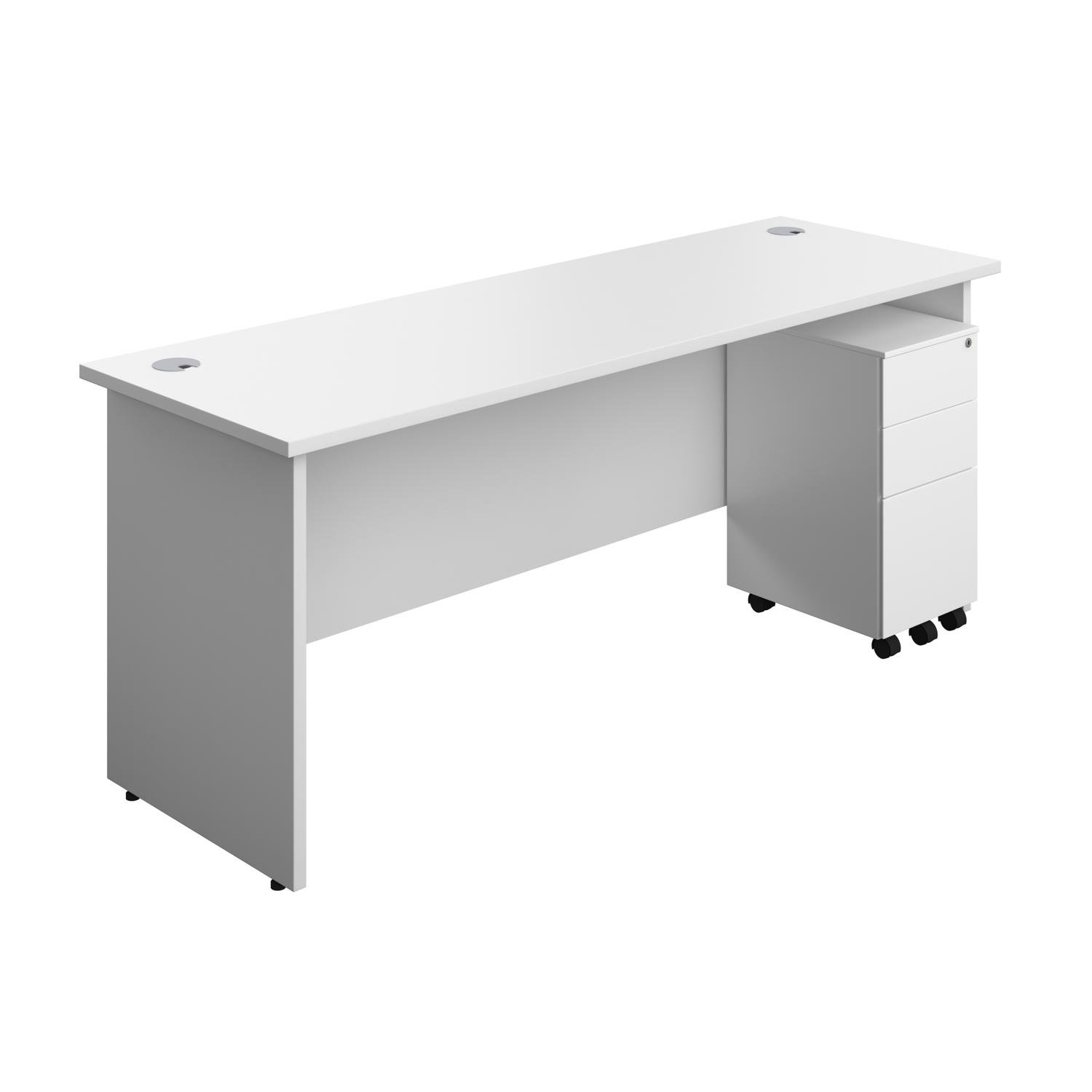 Panel Rectangular Desk + 3 Drawer Slimline Steel Pedestal Bundle  1800X600 White/White