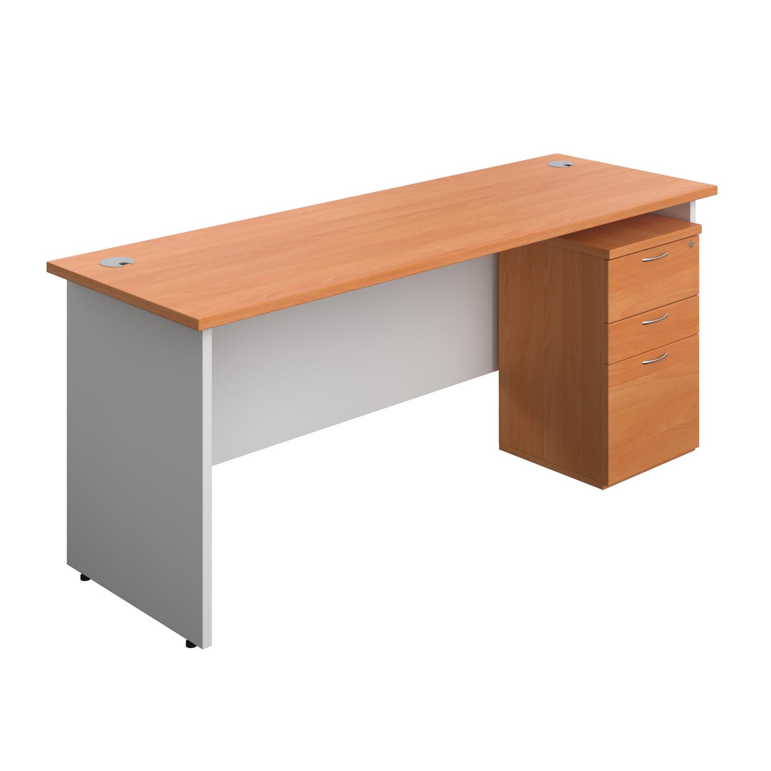 Panel Plus Rectangular Desk + 3 Drawer Under Desk Pedestal Bundle  1800X600 Beech/White