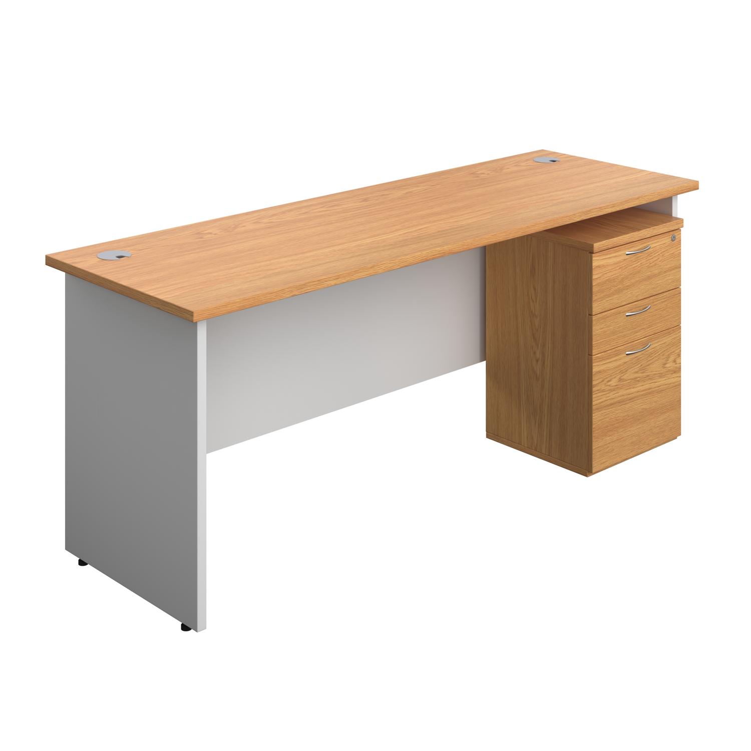 Panel Plus Rectangular Desk + 3 Drawer Under Desk Pedestal Bundle  1800X600 Nova Oak/White