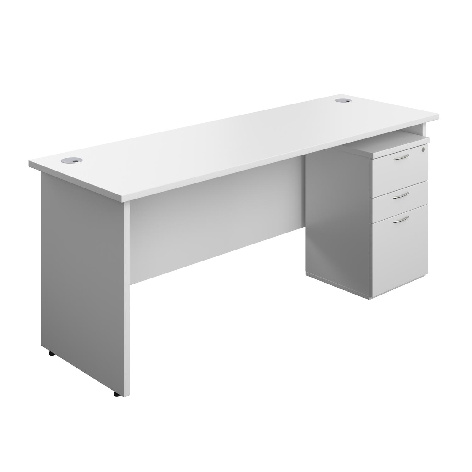 Panel Rectangular Desk + 3 Drawer Under Desk Pedestal Bundle  1800X600 White/White