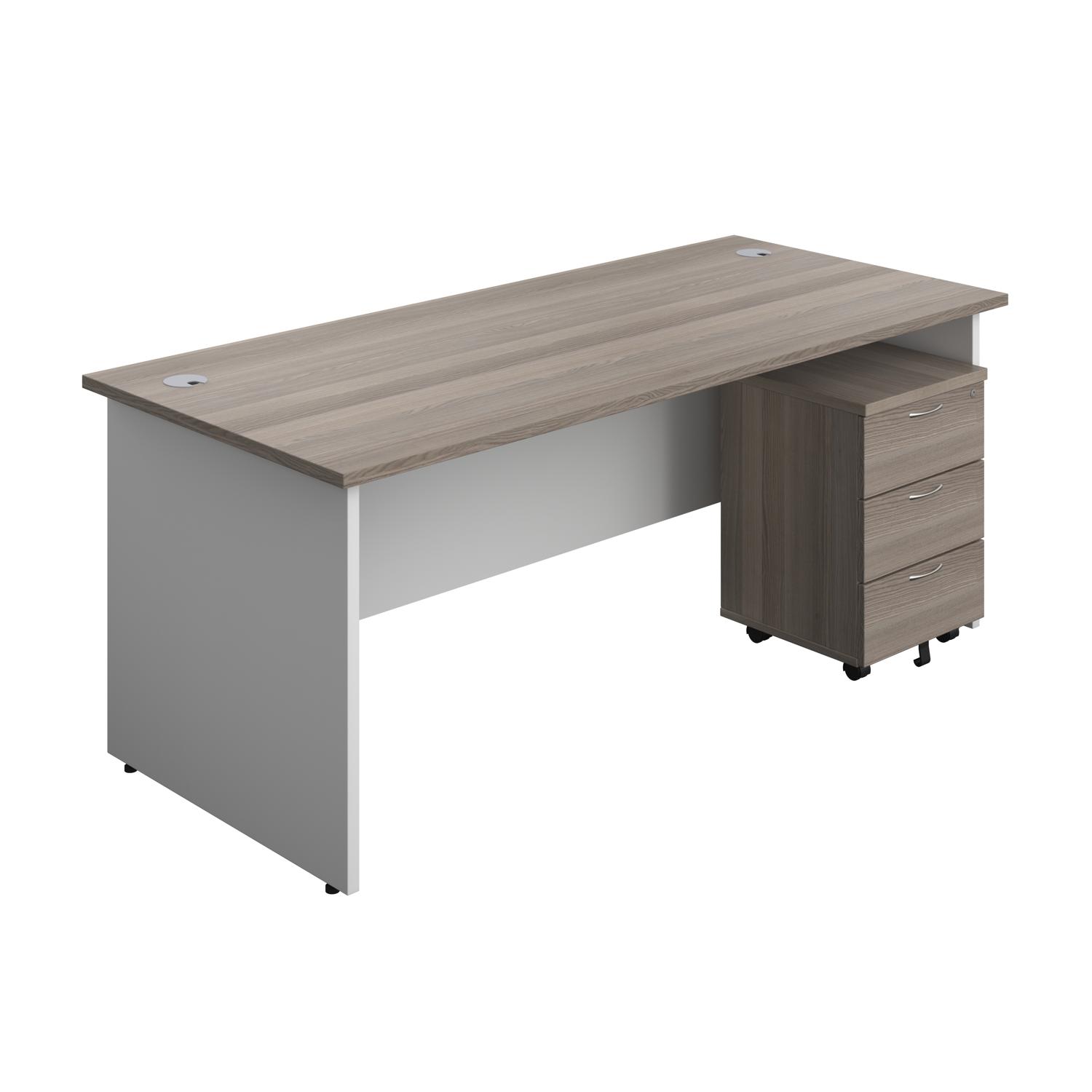 Panel Plus Rectangular Desk + 3 Drawer Mobile Pedestal Bundle  1800X800 Grey Oak/White