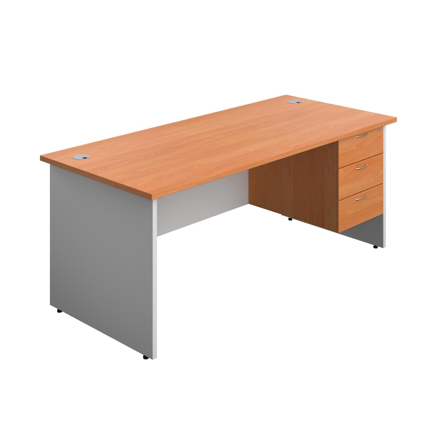Panel Plus Rectangular Desk + 3 Drawer Fixed Pedestal Bundle  1800X800 Beech/White