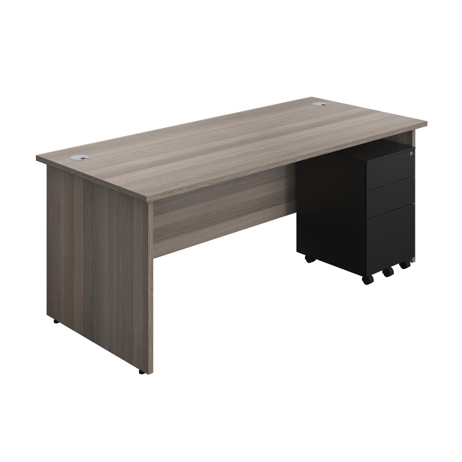 Panel Rectangular Desk + 3 Drawer Steel Pedestal Bundle  1800X800 Grey Oak/Black