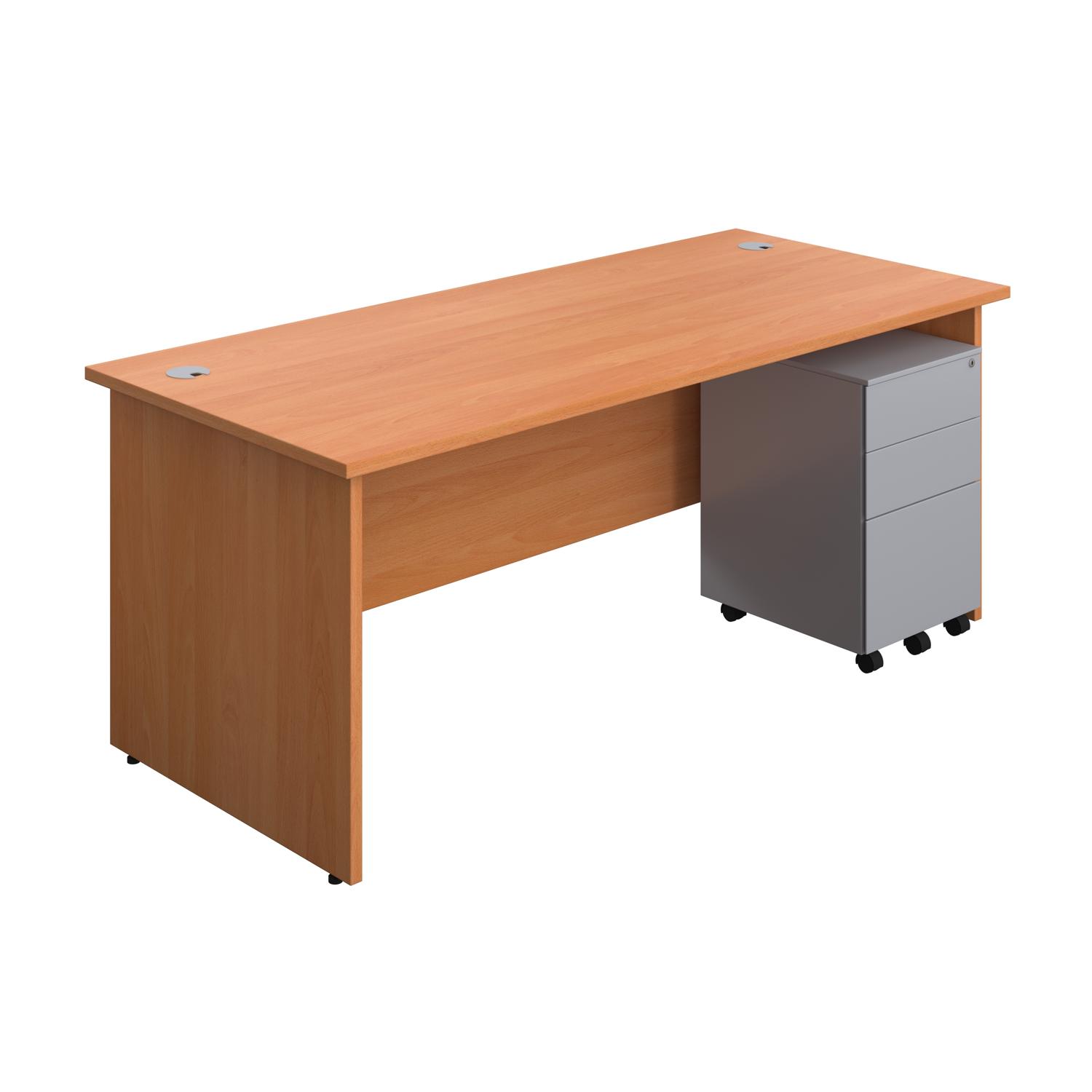 Panel Rectangular Desk + 3 Drawer Steel Pedestal Bundle 1800X800 Beech/Silver Panel Rectangular Desk + 3 Drawer Steel Pedestal Bundle 1800X800 Beech/Silver