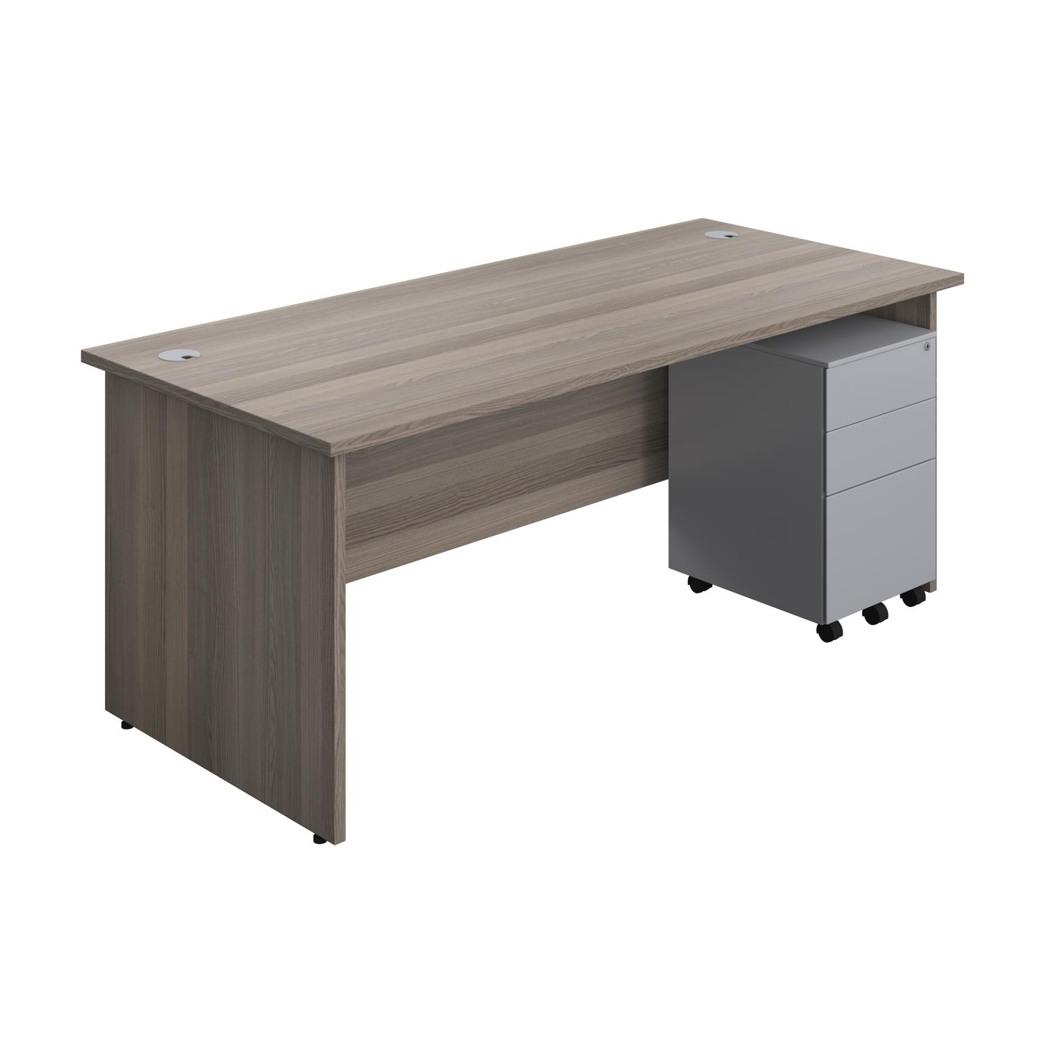 Panel Rectangular Desk + 3 Drawer Steel Pedestal Bundle  1800X800 Grey Oak/Silver