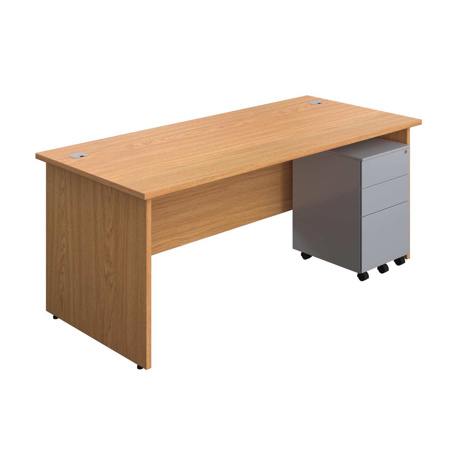 Panel Rectangular Desk + 3 Drawer Steel Pedestal Bundle  1800X800 Nova Oak/Silver