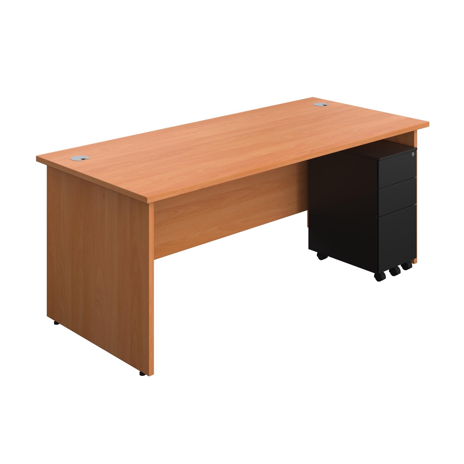 Panel Rectangular Desk + 3 Drawer Slimline Steel Pedestal Bundle 1800X800 Beech/Black Panel Rectangular Desk + 3 Drawer Slimline Steel Pedestal Bundle 1800X800 Beech/Black