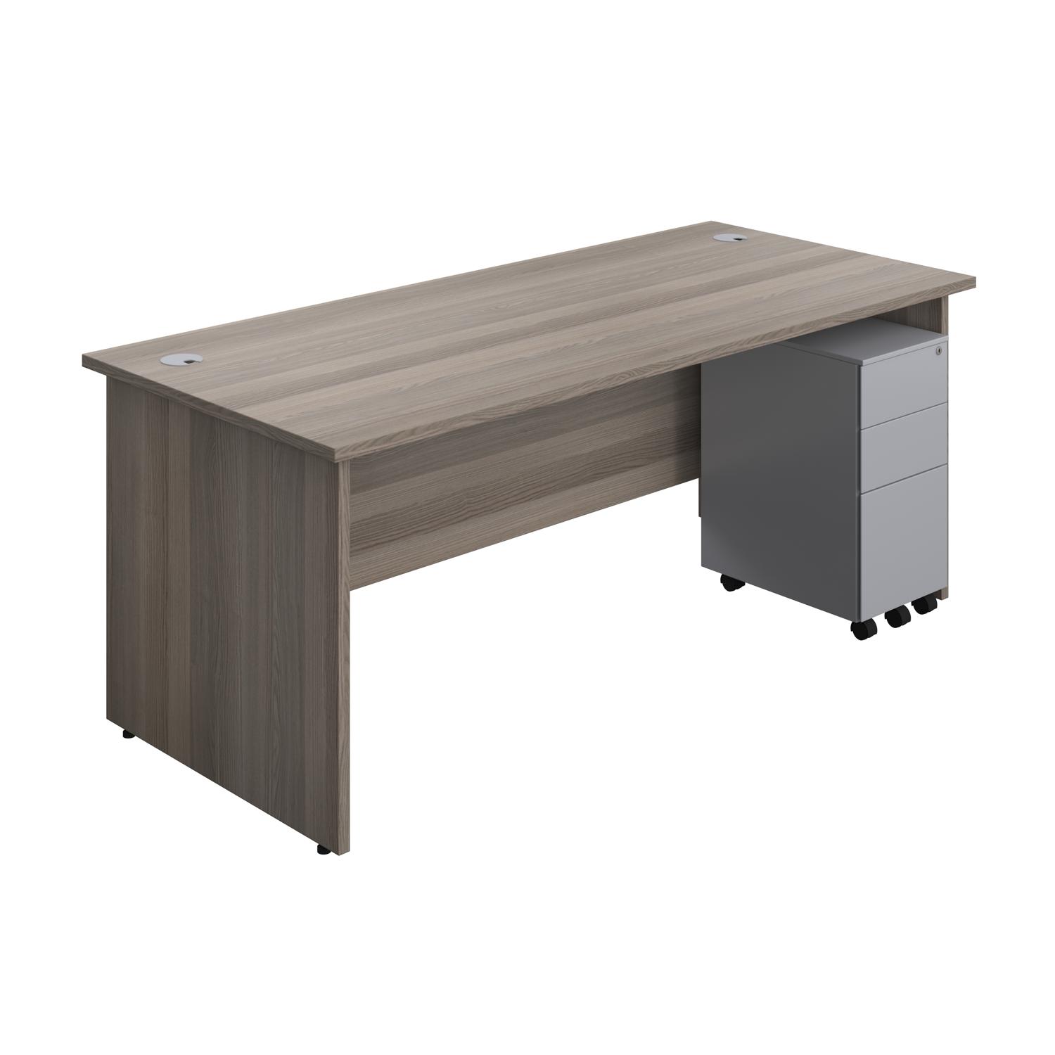 Panel Rectangular Desk + 3 Drawer Slimline Steel Pedestal Bundle 1800X800 Grey Oak/Silver Panel Rectangular Desk + 3 Drawer Slimline Steel Pedestal Bundle 1800X800 Grey Oak/Silver