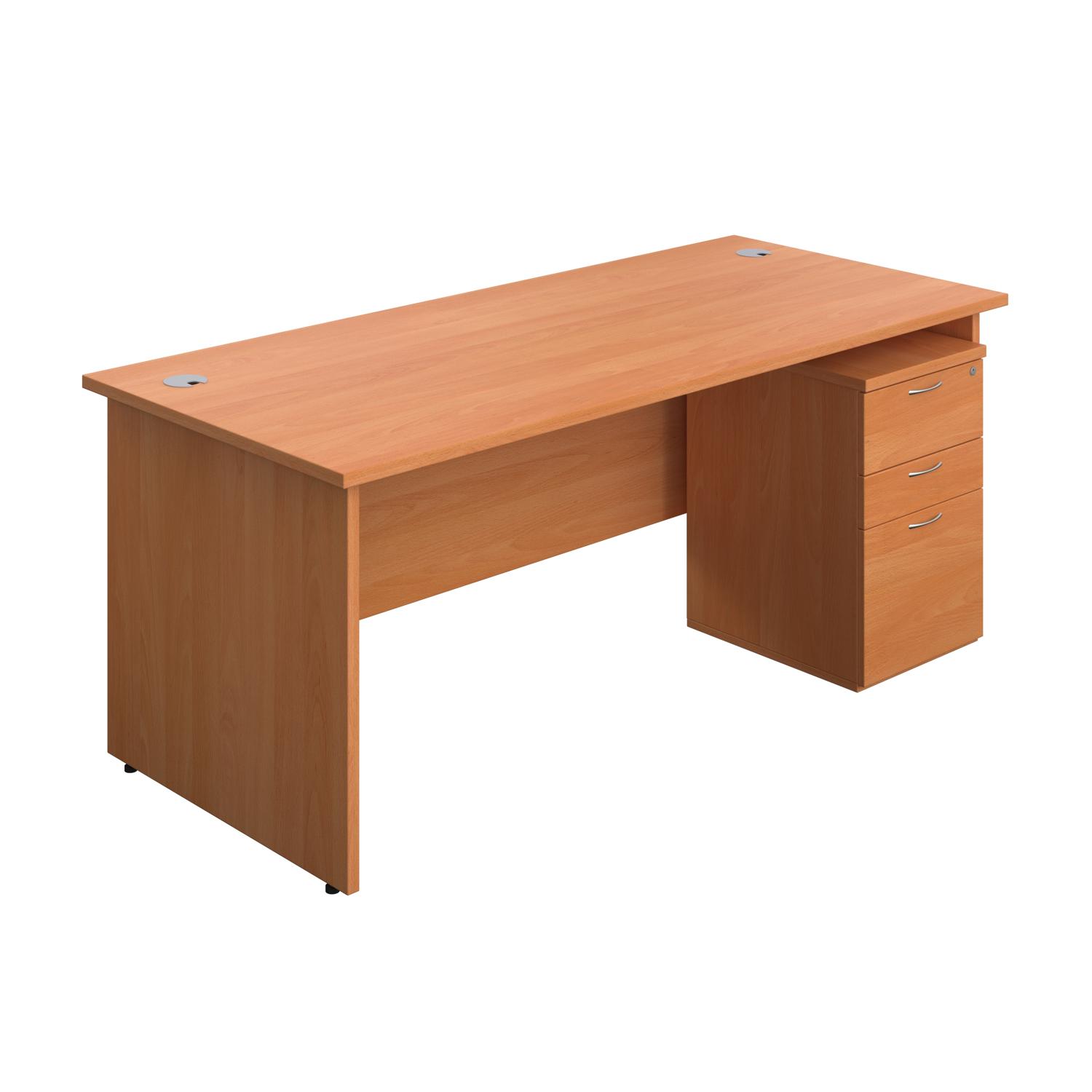 Panel Rectangular Desk + 3 Drawer Under Desk Pedestal Bundle  1800X800 Beech/Beech