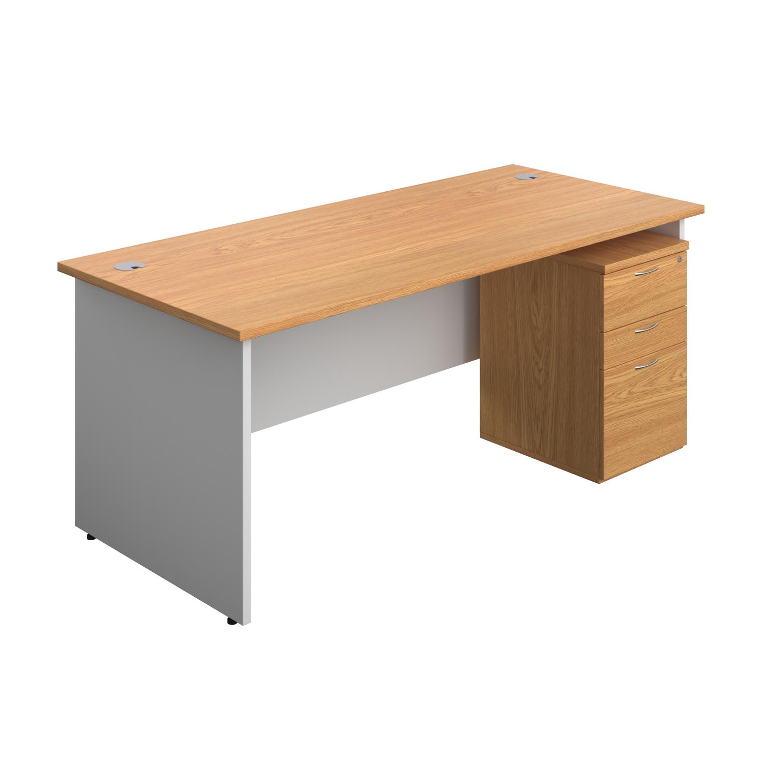 Panel Plus Rectangular Desk + 3 Drawer Under Desk Pedestal Bundle  1800X800 Nova Oak/White
