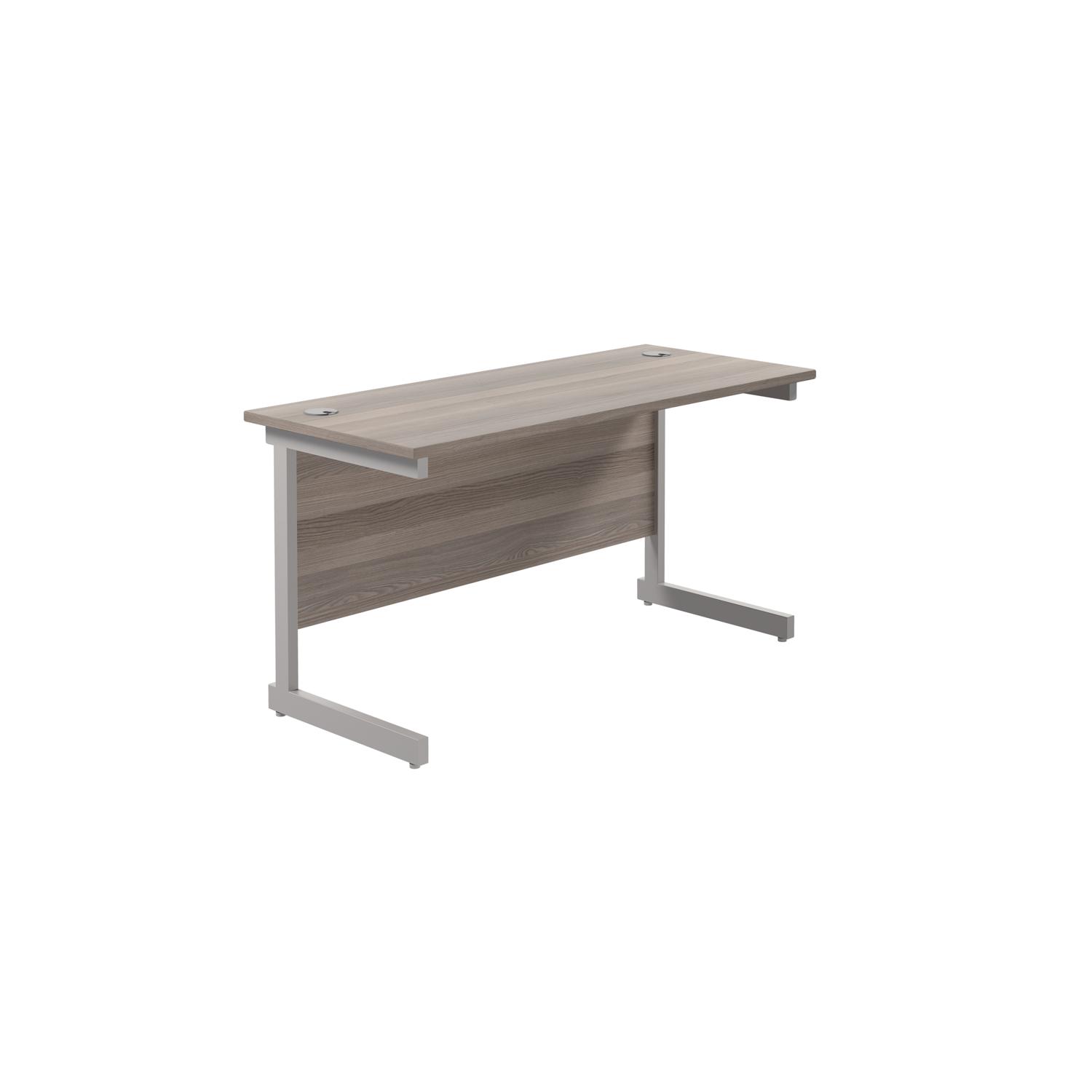 Single Upright Rectangular Desk: 600mm Deep  1200 X 600 Grey Oak/Silver