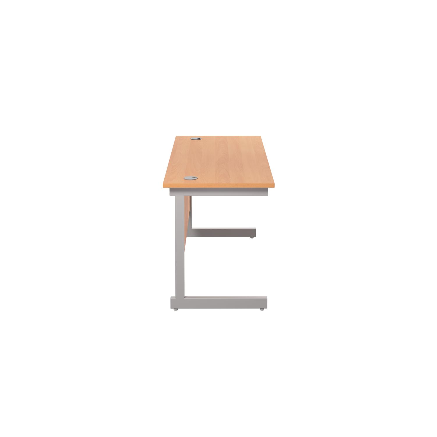 Single Upright Rectangular Desk: 600mm Deep  1400 X 600 Beech/Silver