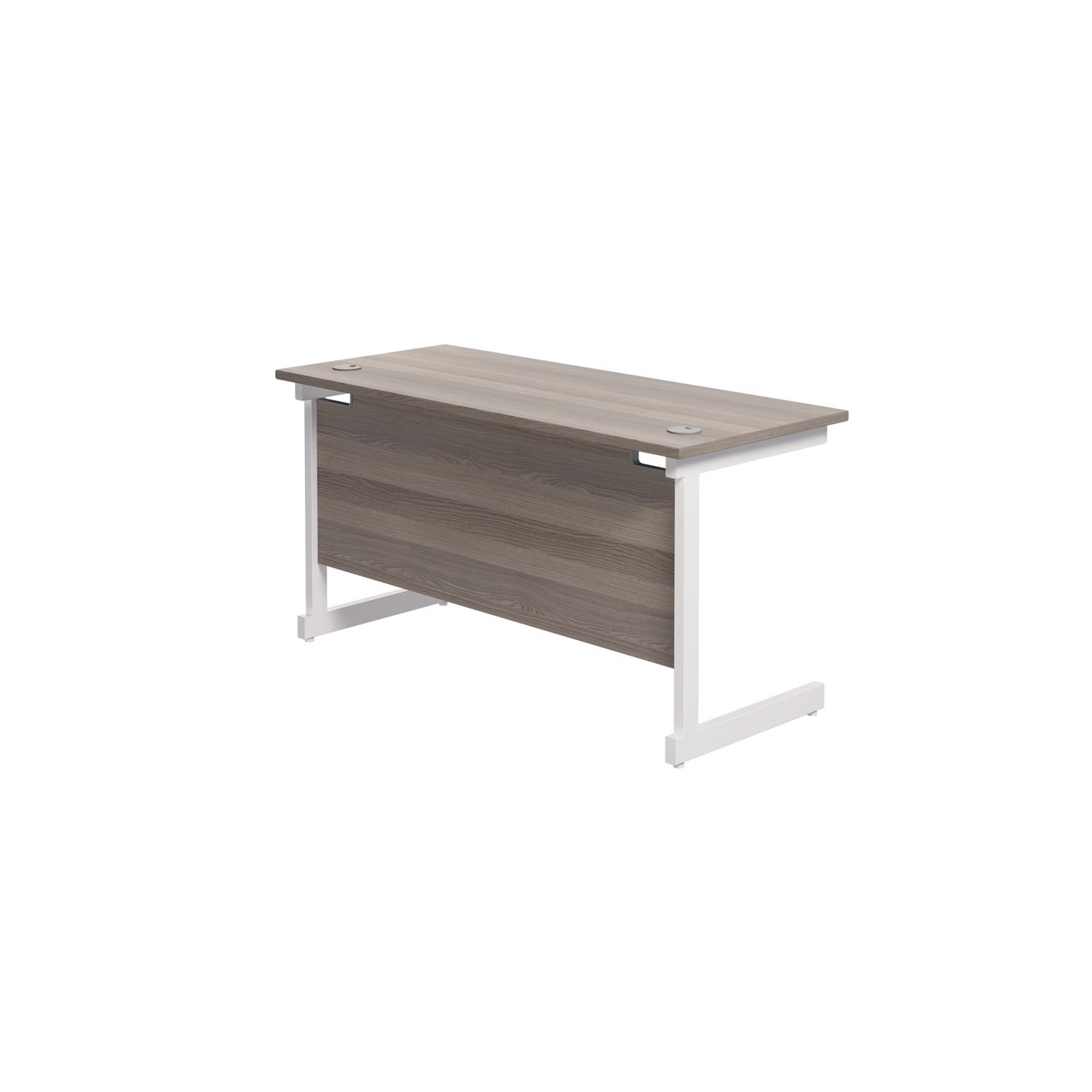 Single Upright Rectangular Desk: 600mm Deep 1400 X 600 Grey Oak/White Single Upright Rectangular Desk: 600mm Deep 1400 X 600 Grey Oak/White