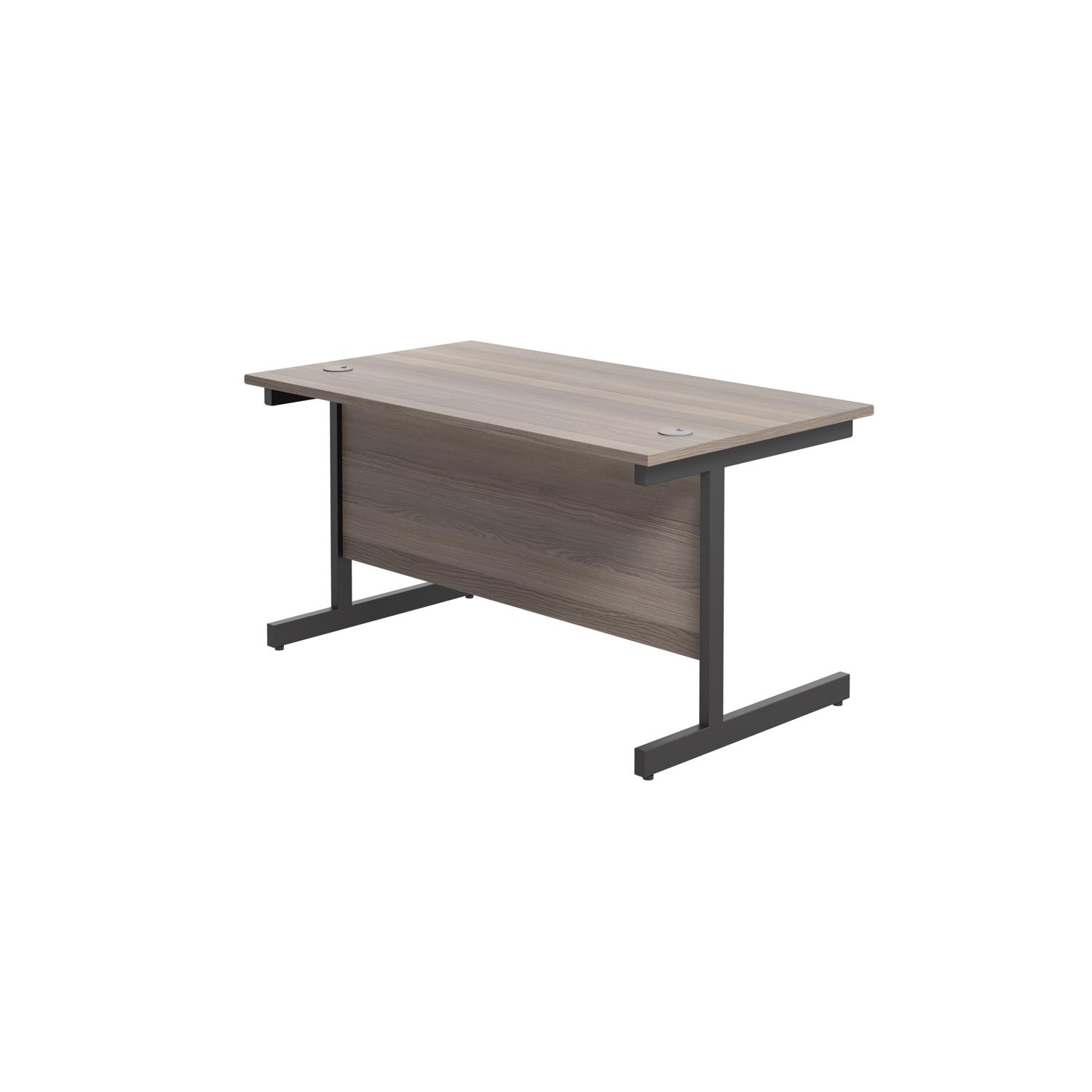 Single Upright Rectangular Desk: 800mm Deep  1400 X 800 Grey Oak/Black