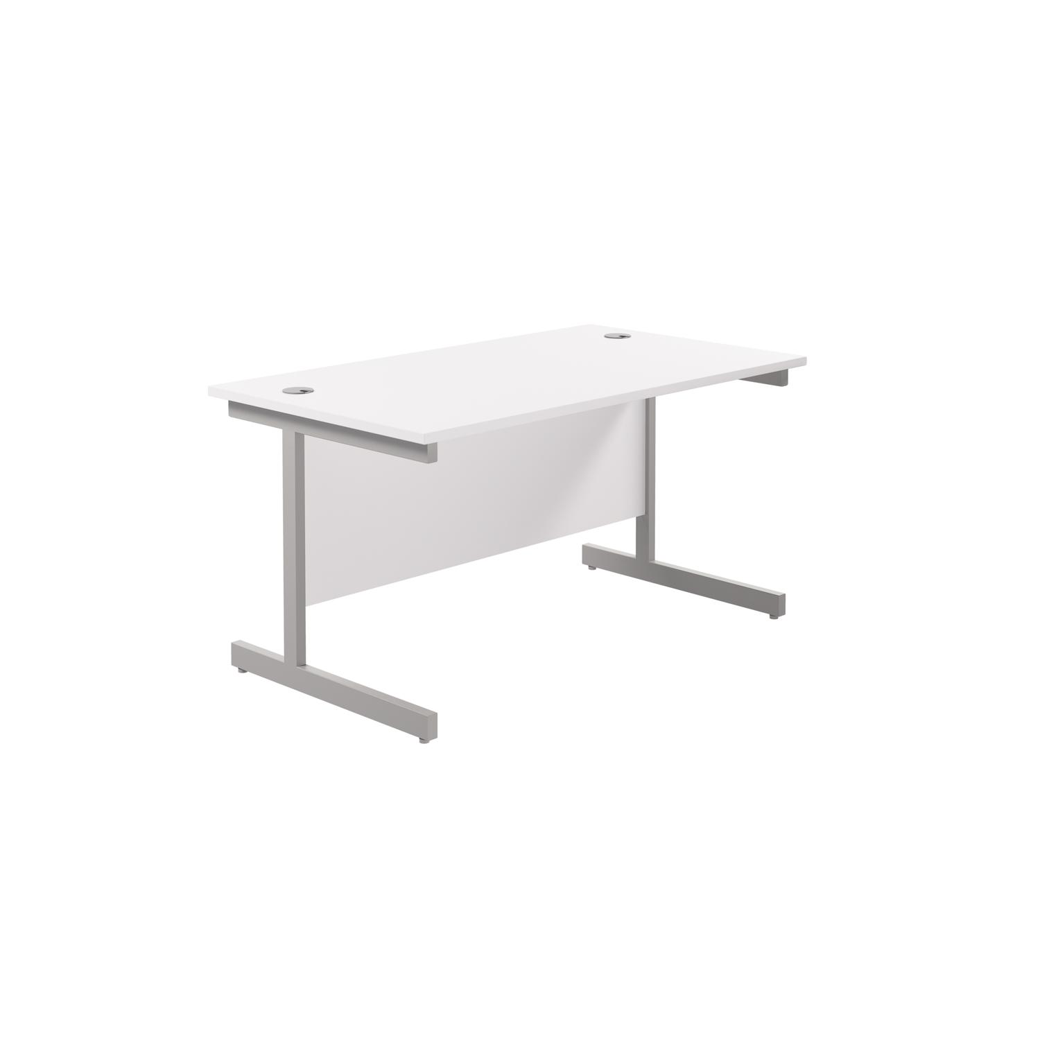 Single Upright Rectangular Desk: 800mm Deep  1400 X 800 White/Silver