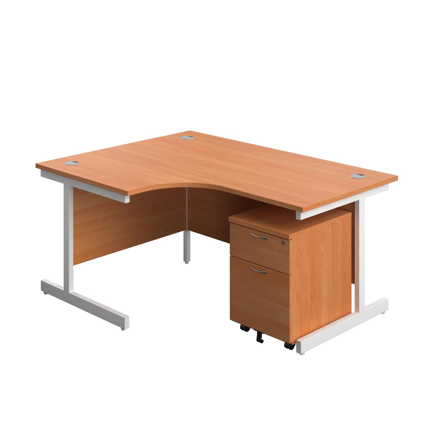 Single Upright Left Hand Radial Desk + Mobile 2 Drawer Pedestal  1600 X 1200 Beech/White