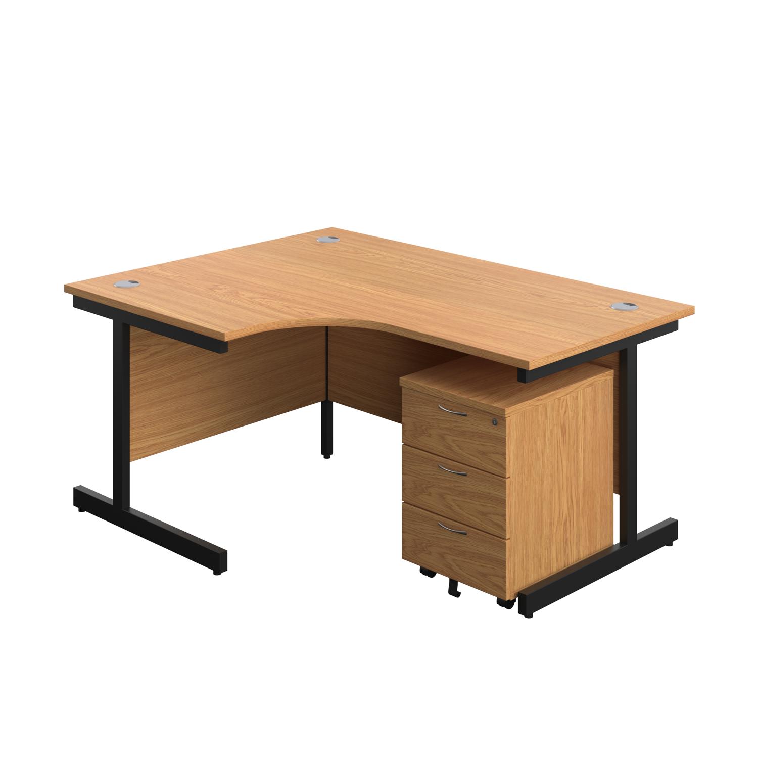 Single Upright Left Hand Radial Desk + Mobile 3 Drawer Pedestal  1600 X 1200 Nova Oak/Black