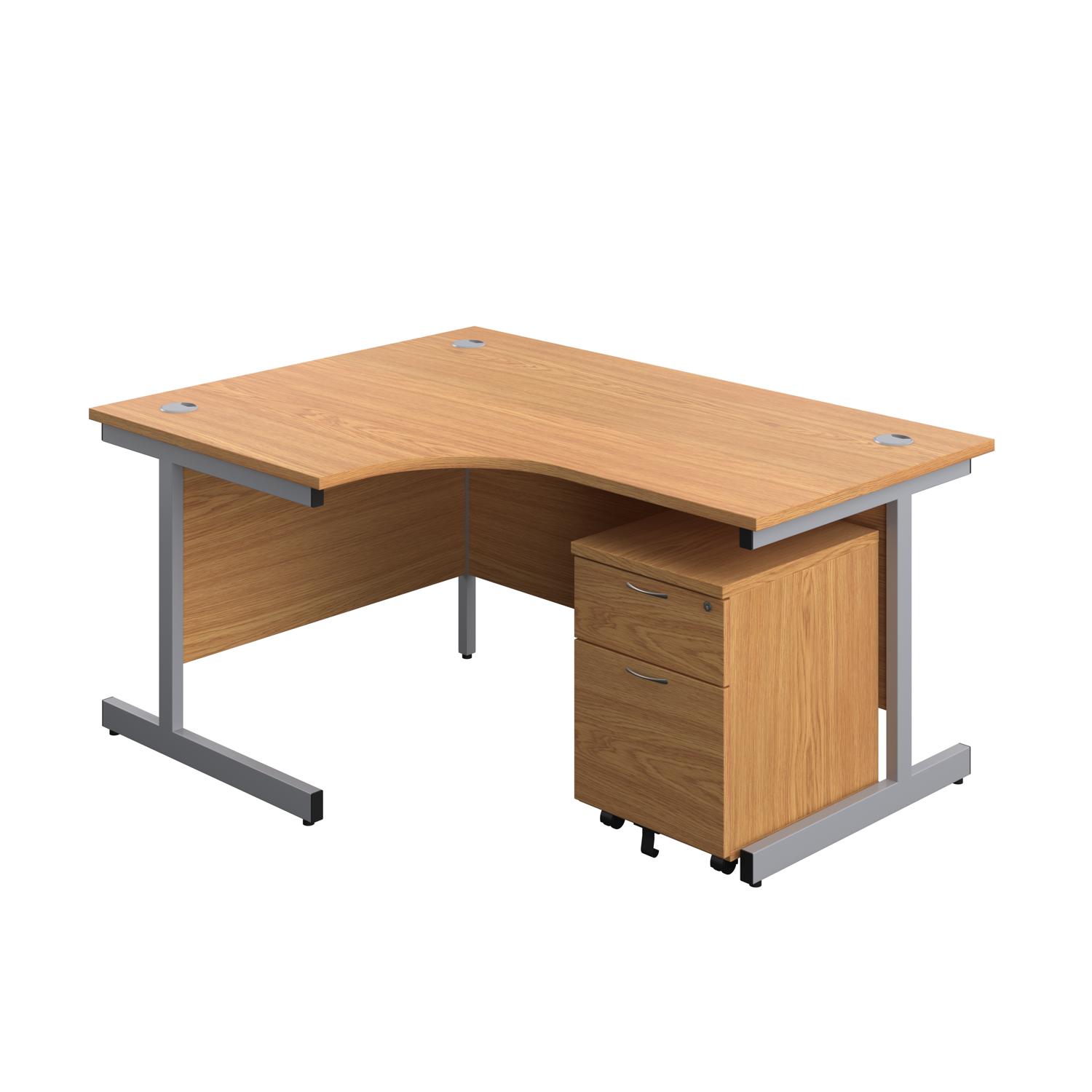 Single Upright Left Hand Radial Desk + Mobile 2 Drawer Pedestal  1600 X 1200 Nova Oak/Silver