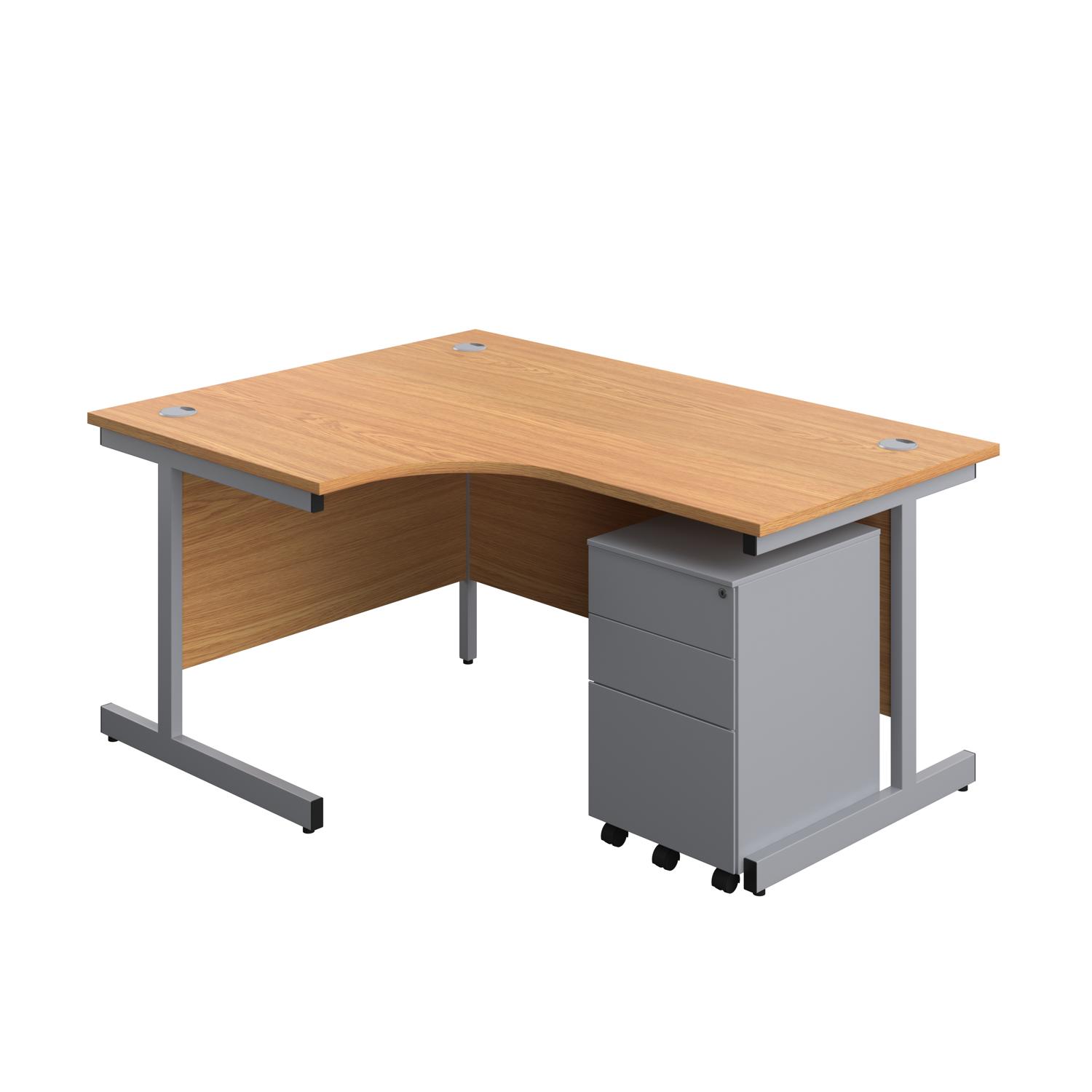 Single Upright Left Hand Radial Desk + Under Desk Steel Pedestal 3 Drawers 1600 X 1200 Nova Oak/Silver Single Upright Left Hand Radial Desk + Under Desk Steel Pedestal 3 Drawers 1600 X 1200 Nova Oak/Silver
