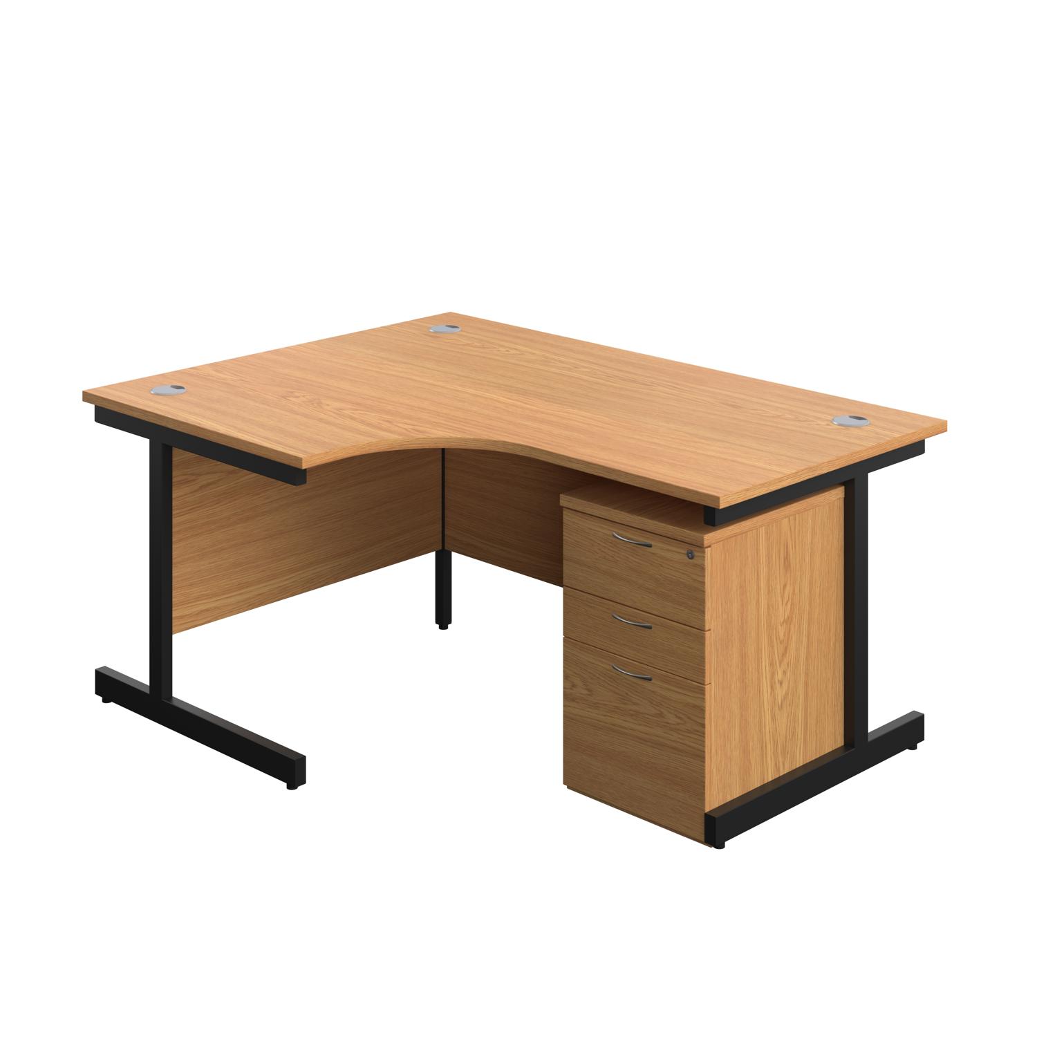 Single Upright Left Hand Radial Desk + High Mobile Pedestal 3 Drawer  1600 X 1200 Nova Oak/Black
