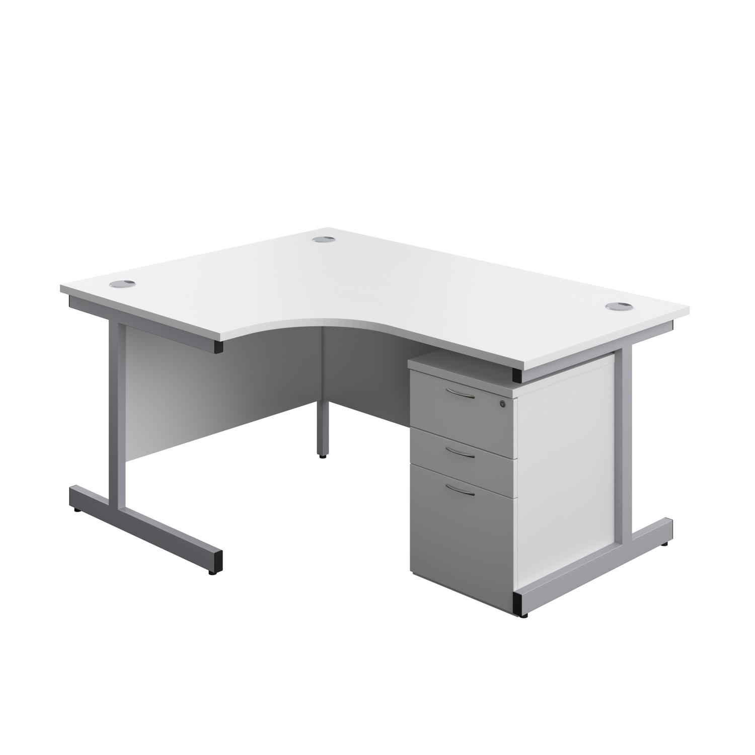 Single Upright Left Hand Radial Desk + High Mobile Pedestal 3 Drawer  1600 X 1200 White/Silver