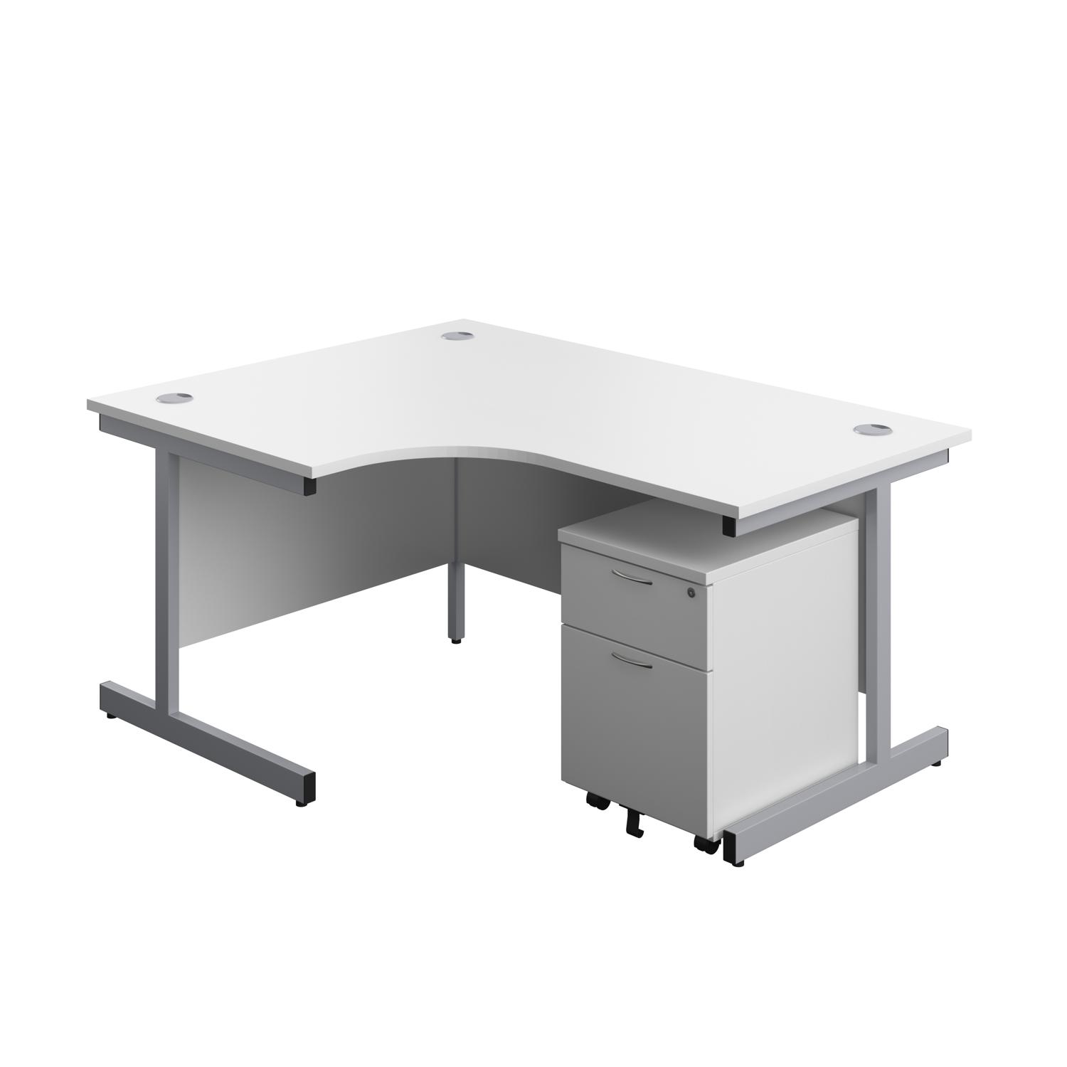 Single Upright Left Hand Radial Desk + Mobile 2 Drawer Pedestal  1600 X 1200 White/Silver