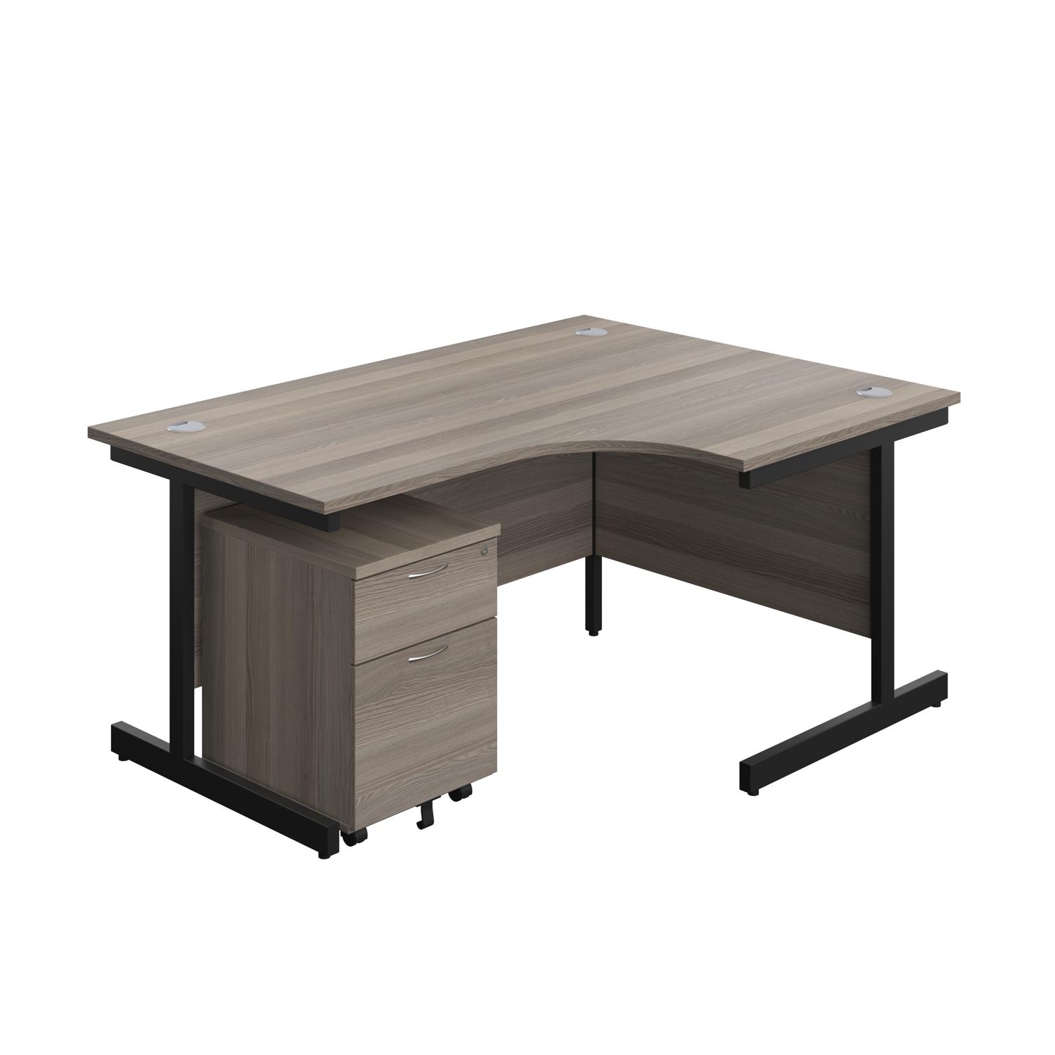 Single Upright Right Hand Radial Desk + Mobile 2 Drawer Pedestal  1600 X 1200 Grey Oak/Black