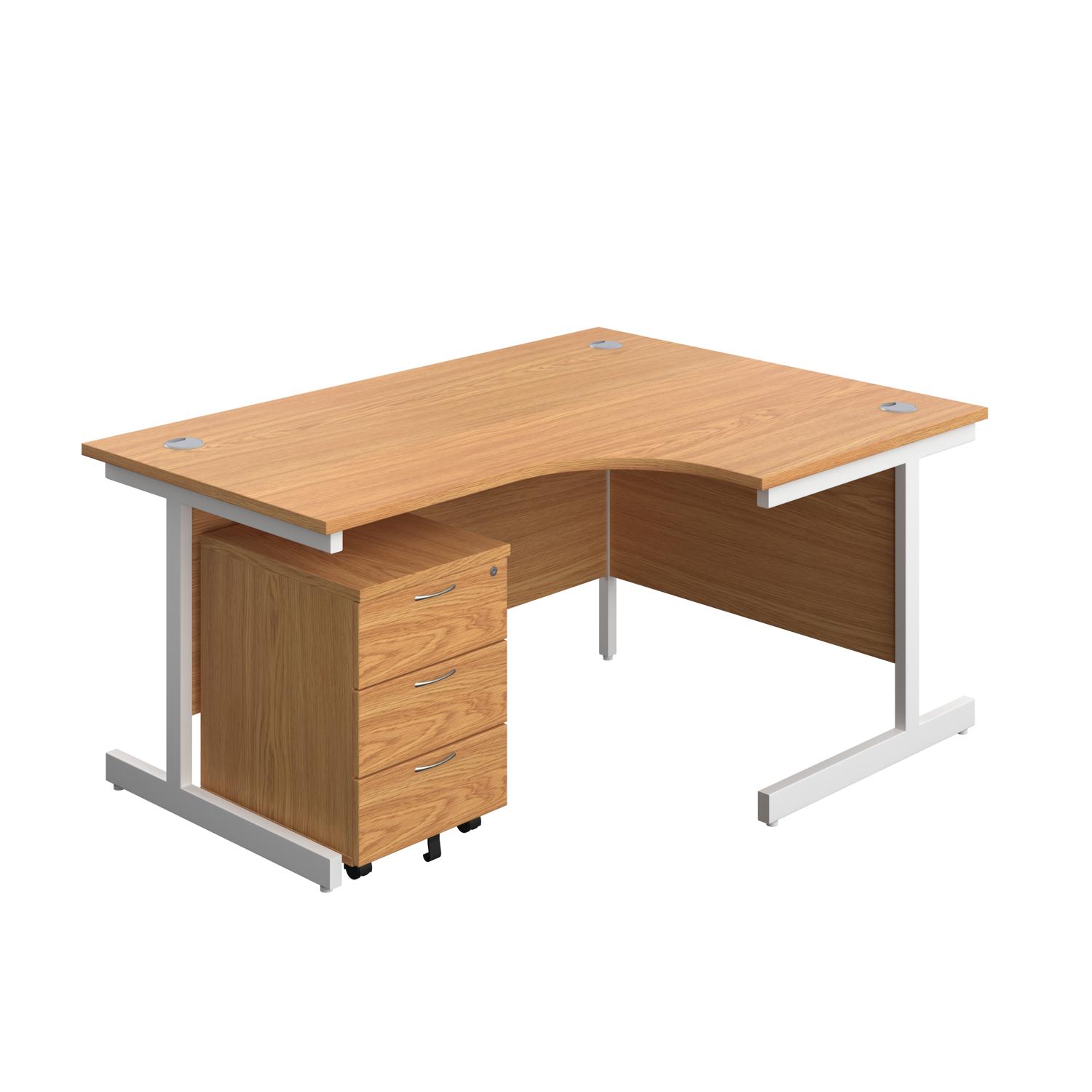 Single Upright Right Hand Radial Desk + Mobile 3 Drawer Pedestal  1600 X 1200 Nova Oak/White