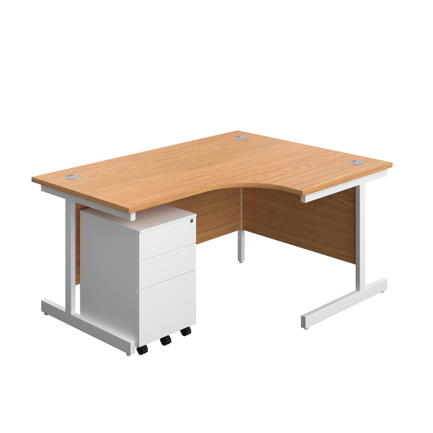 Single Upright Right Hand Radial Desk + Under Desk Steel Pedestal 3 Drawers  1600 X 1200 Nova Oak/White