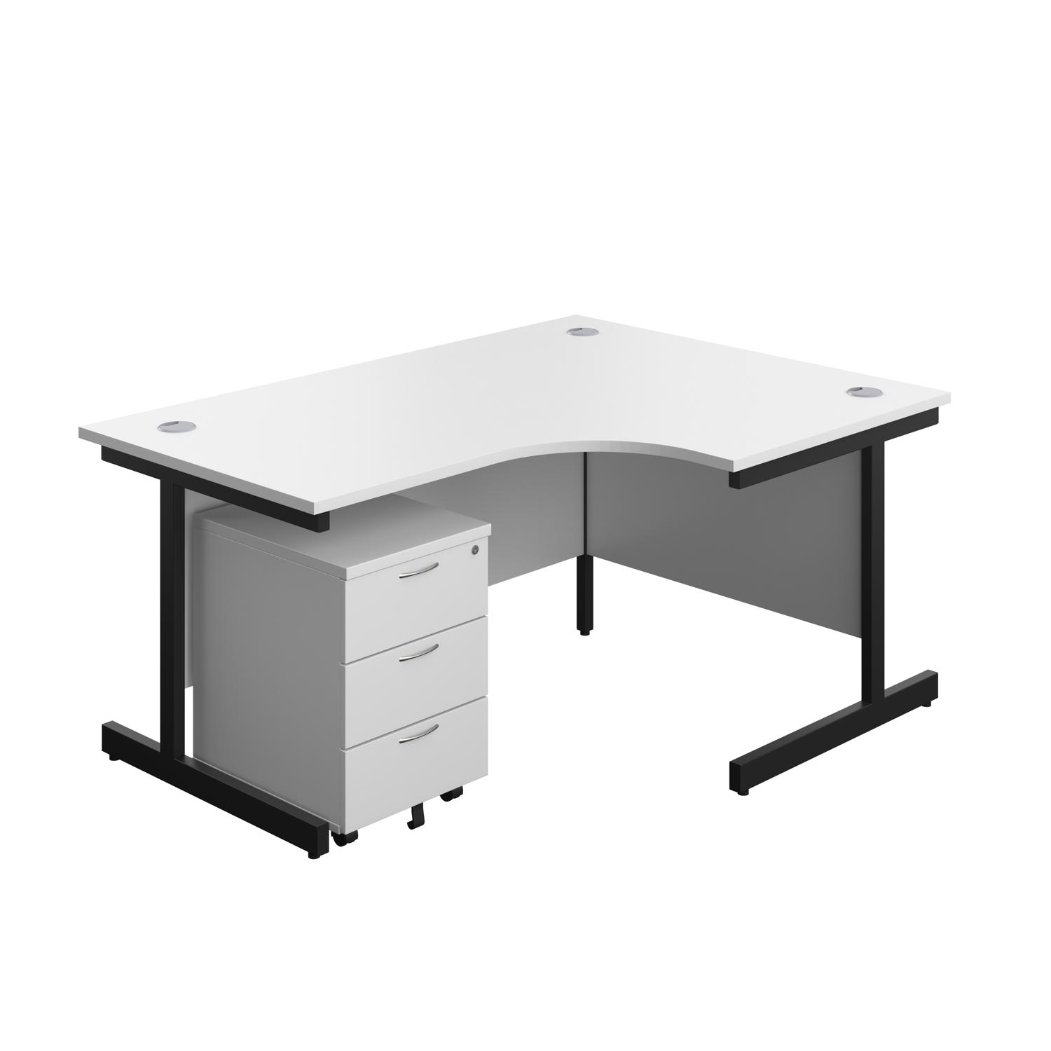 Single Upright Right Hand Radial Desk + Mobile 3 Drawer Pedestal  1600 X 1200 White/Black