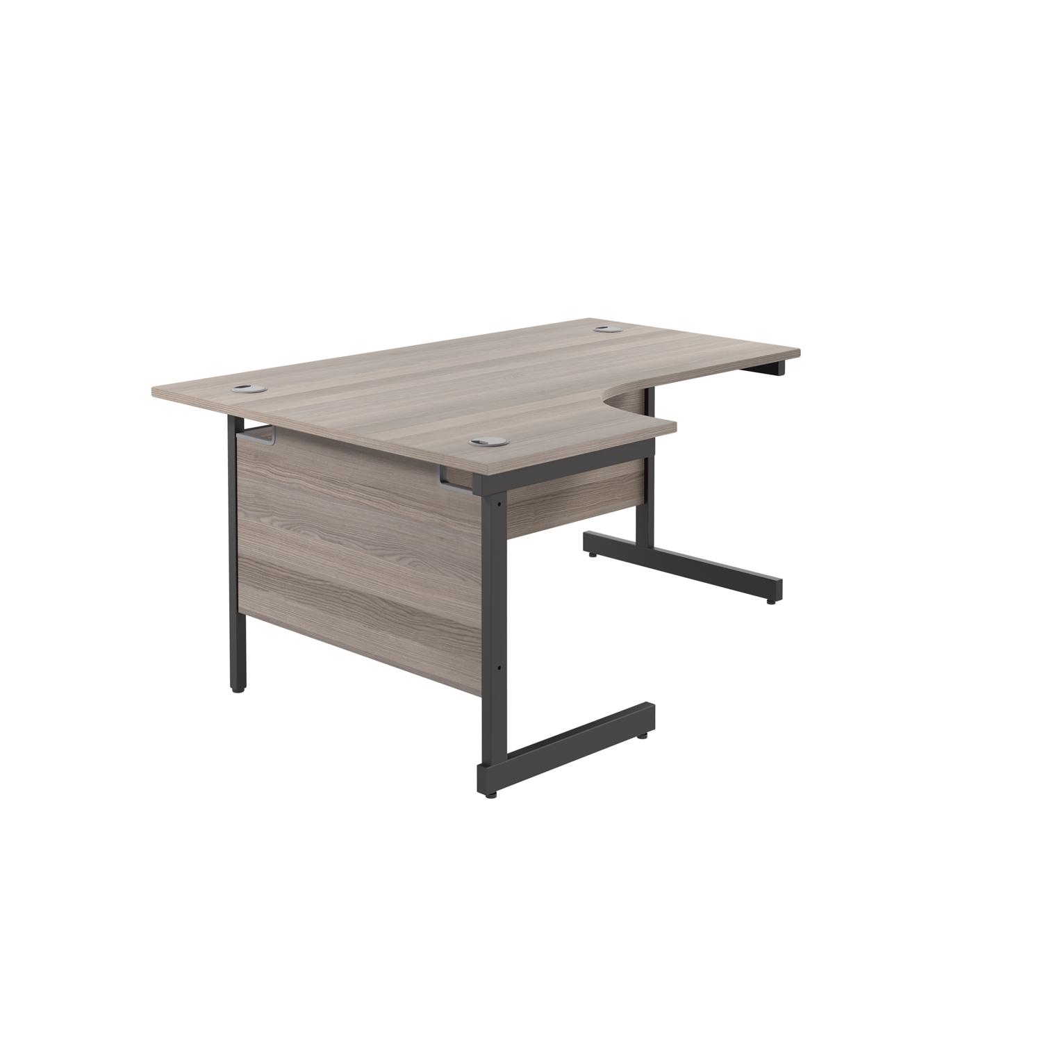 Single Upright Left Hand Radial Desk  1600 X 1200 Grey Oak/Black
