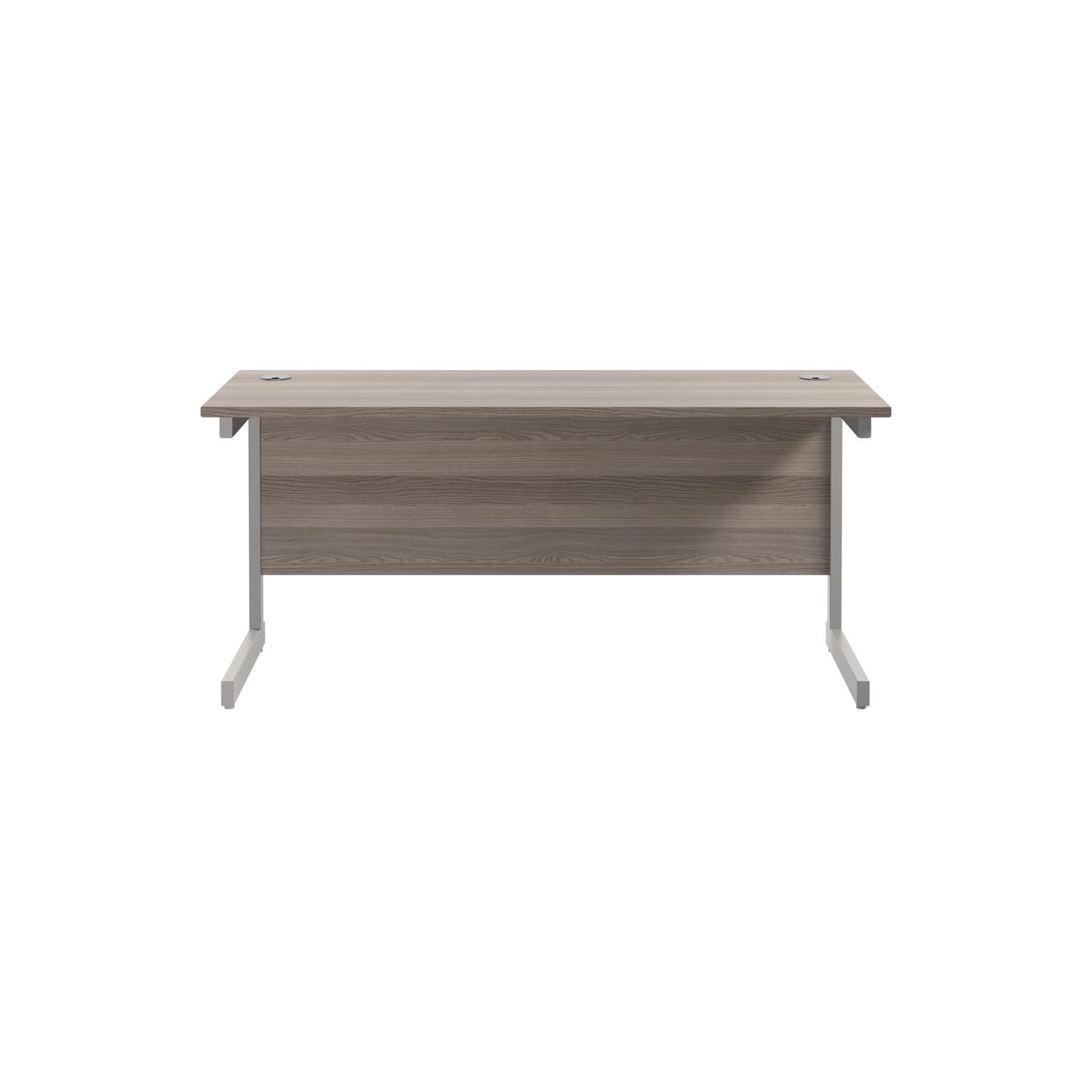 Single Upright Rectangular Desk: 600mm Deep  1600 X 600 Grey Oak/Silver